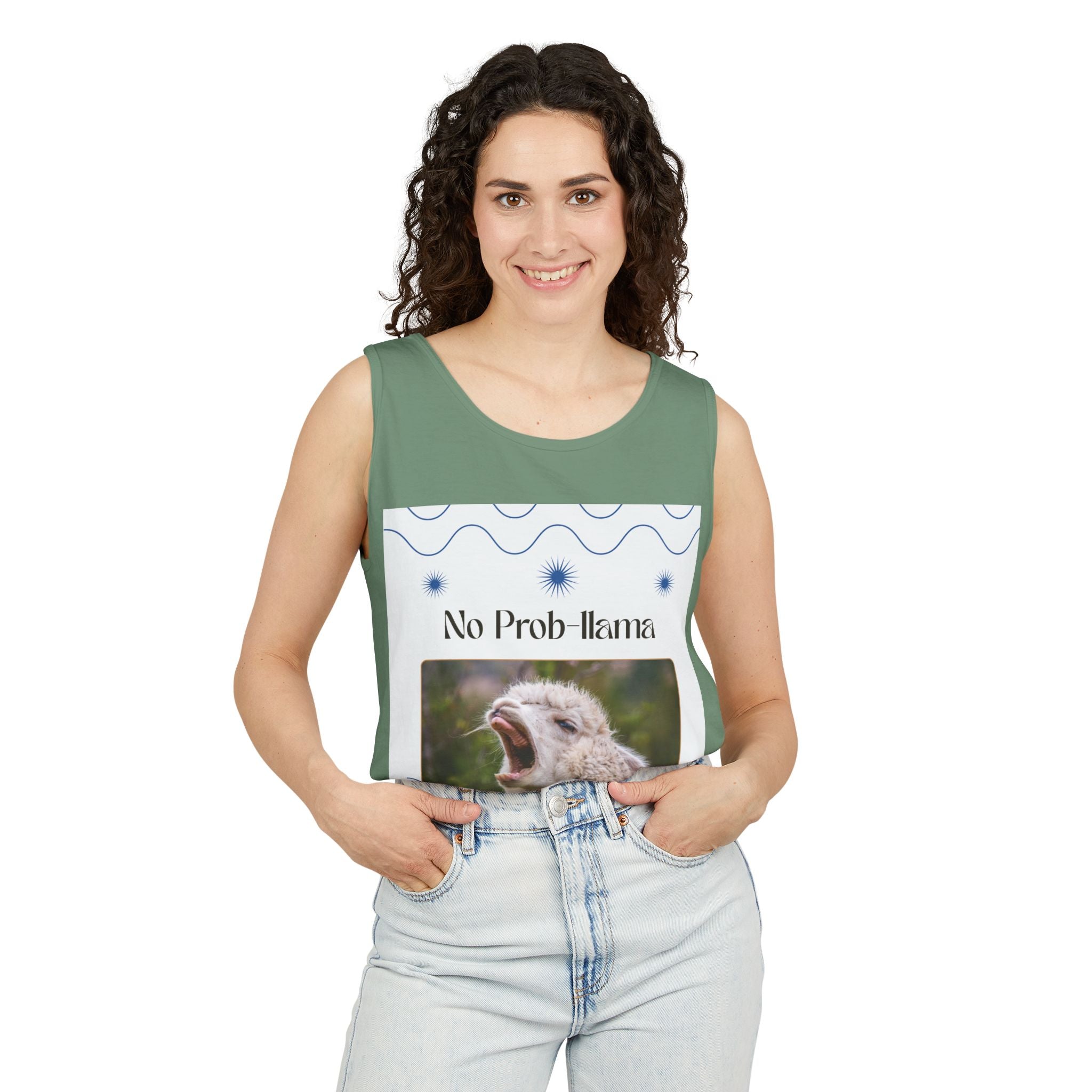 "No Prob-llama" Funny Tank Top – Cute Llama Graphic for Summer Vibes, Animal Lovers, Festivals & Chill Days
