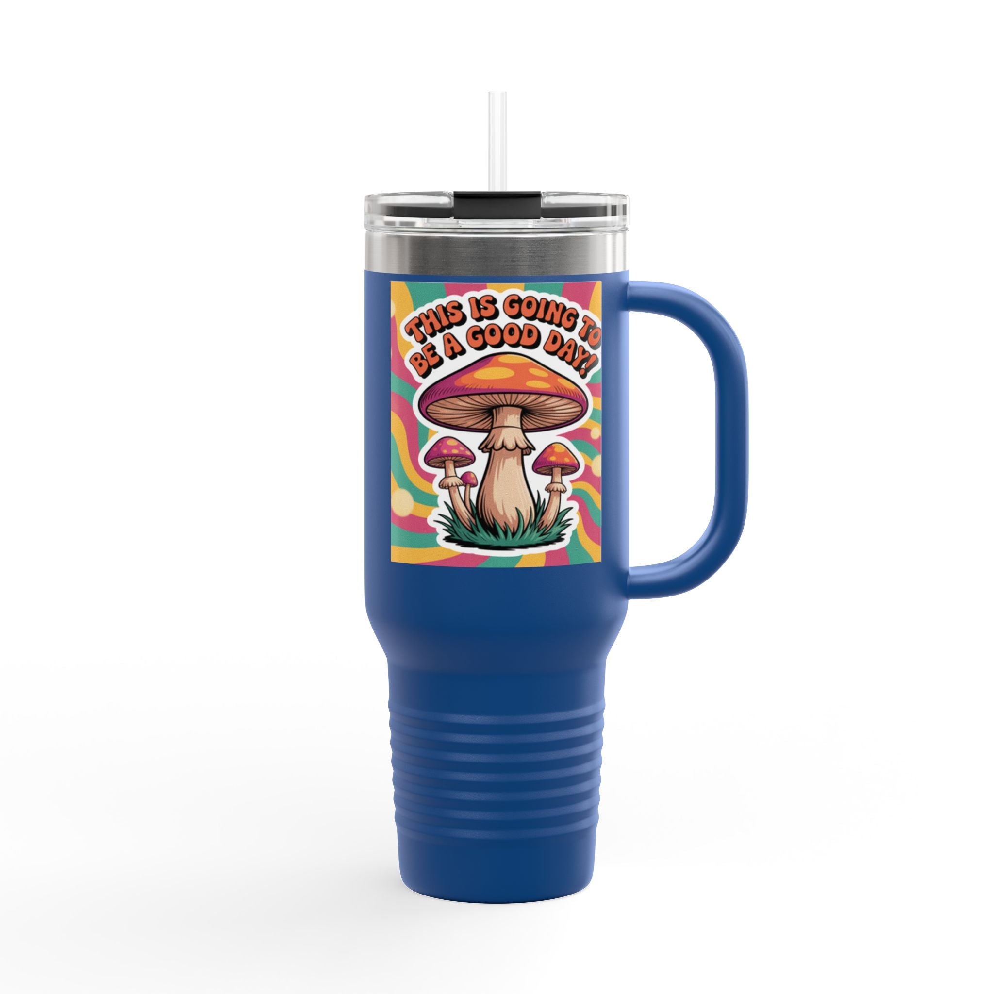 Colorful Happy Mushroom Insulated Travel Mug - Perfect for Adventures, Gifts, Summer Vibes, Camping, Road Trips, Daily Motivation
