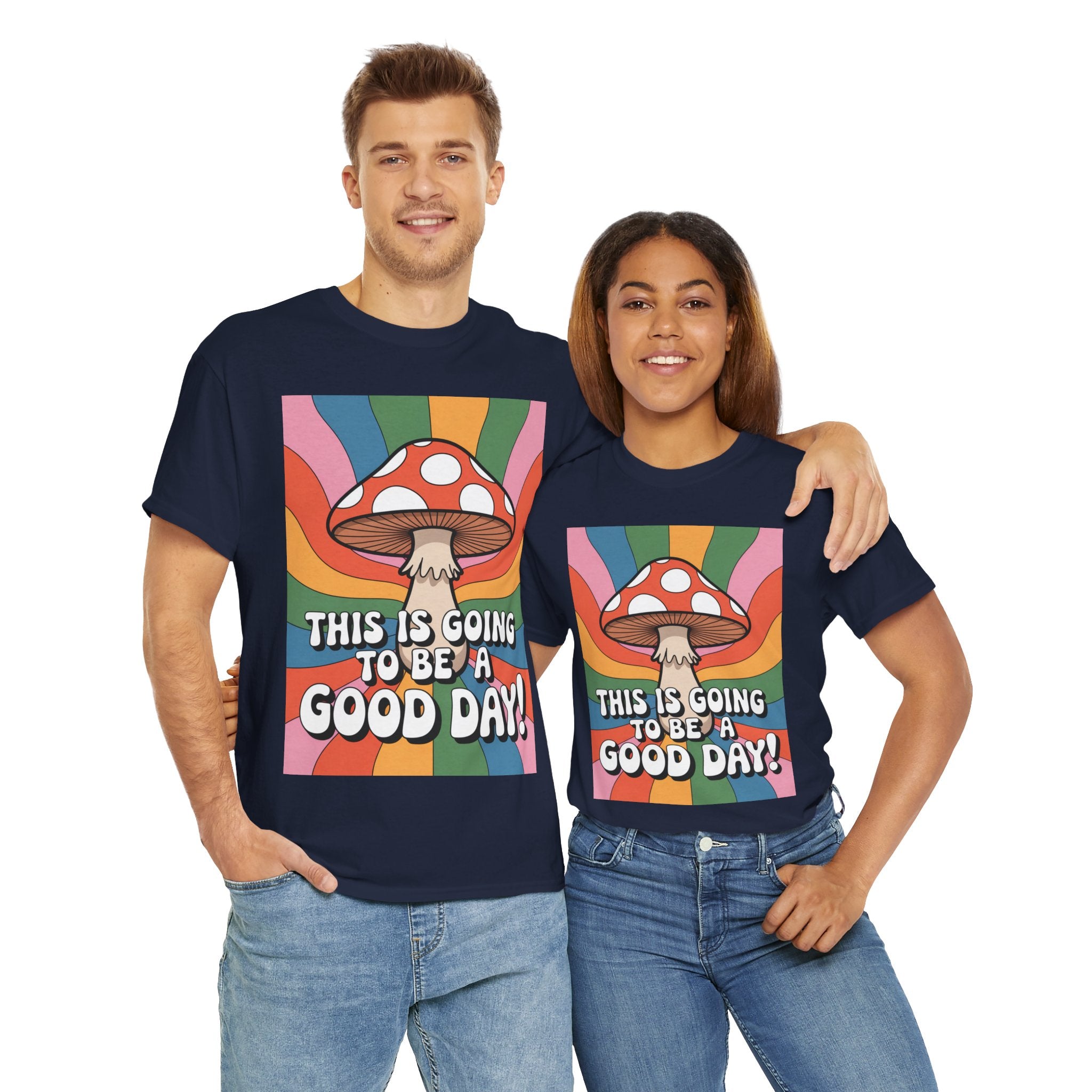 Fun Hippy Mushroom Cheerful Graphic Tee, Positive Vibes T-Shirt for Everyday Wear, Gift for Nature Lovers, Trendy Casual Wear, Eco-Friendly Fashion