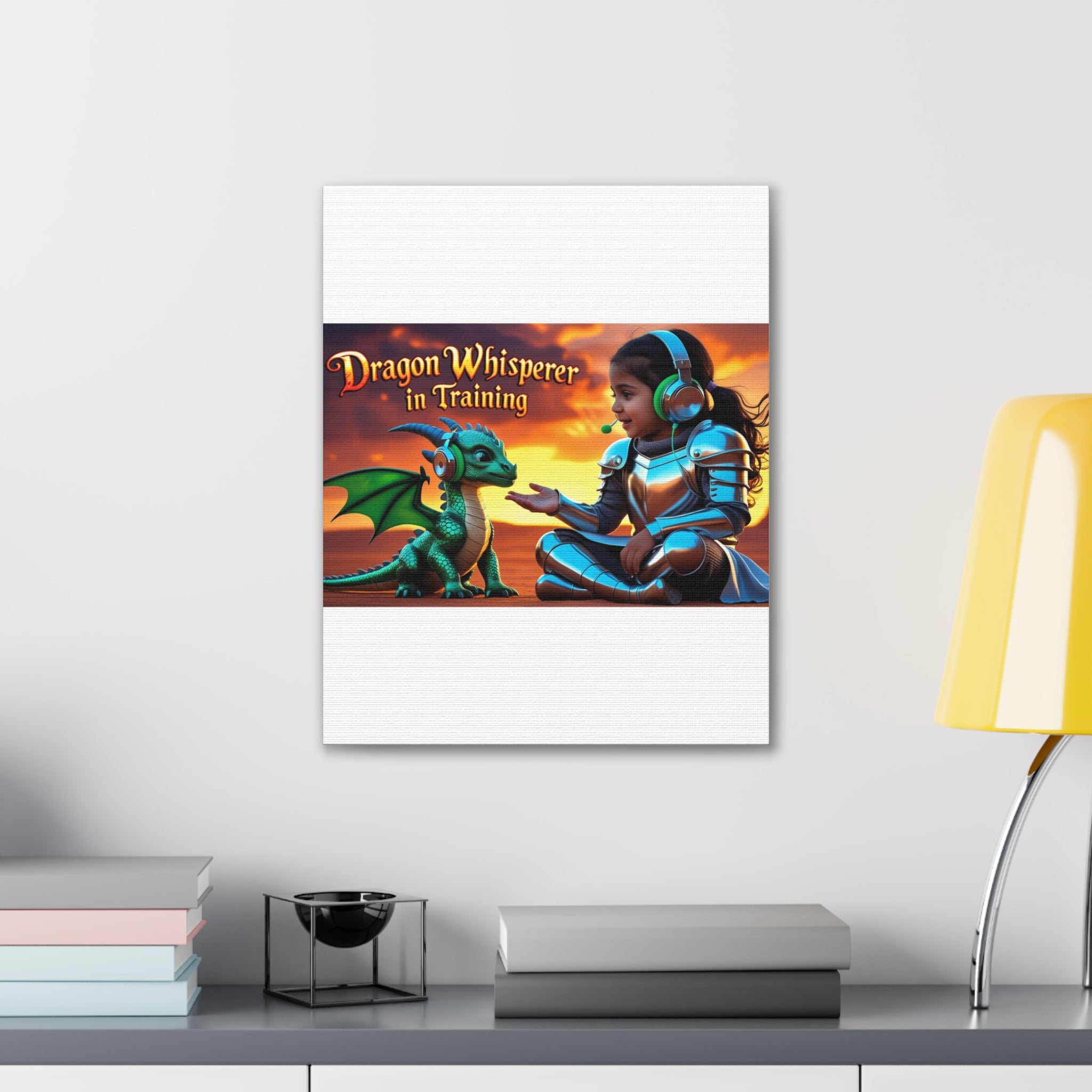 Dragon Whisperer (Girl) Canvas Print, Fantasy Wall Art, Kids Room Decor, Magical Artwork, Gift for Dragon Lovers, Adventure Theme