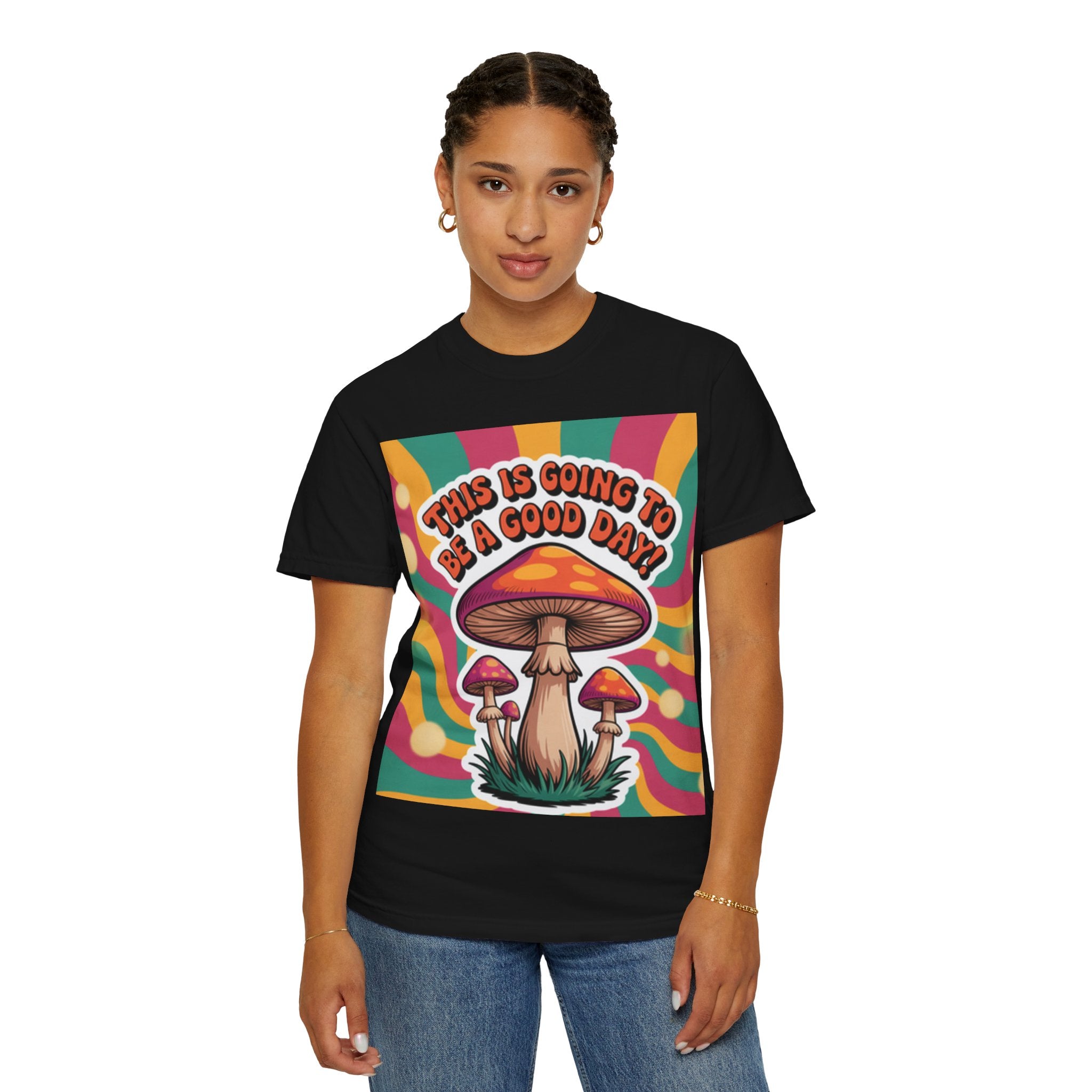 Positive Vibes T-shirt, Retro Mushroom Tee, Unisex Psychedelic Shirt, Gift for Friends, Casual Wear, Summer Essentials