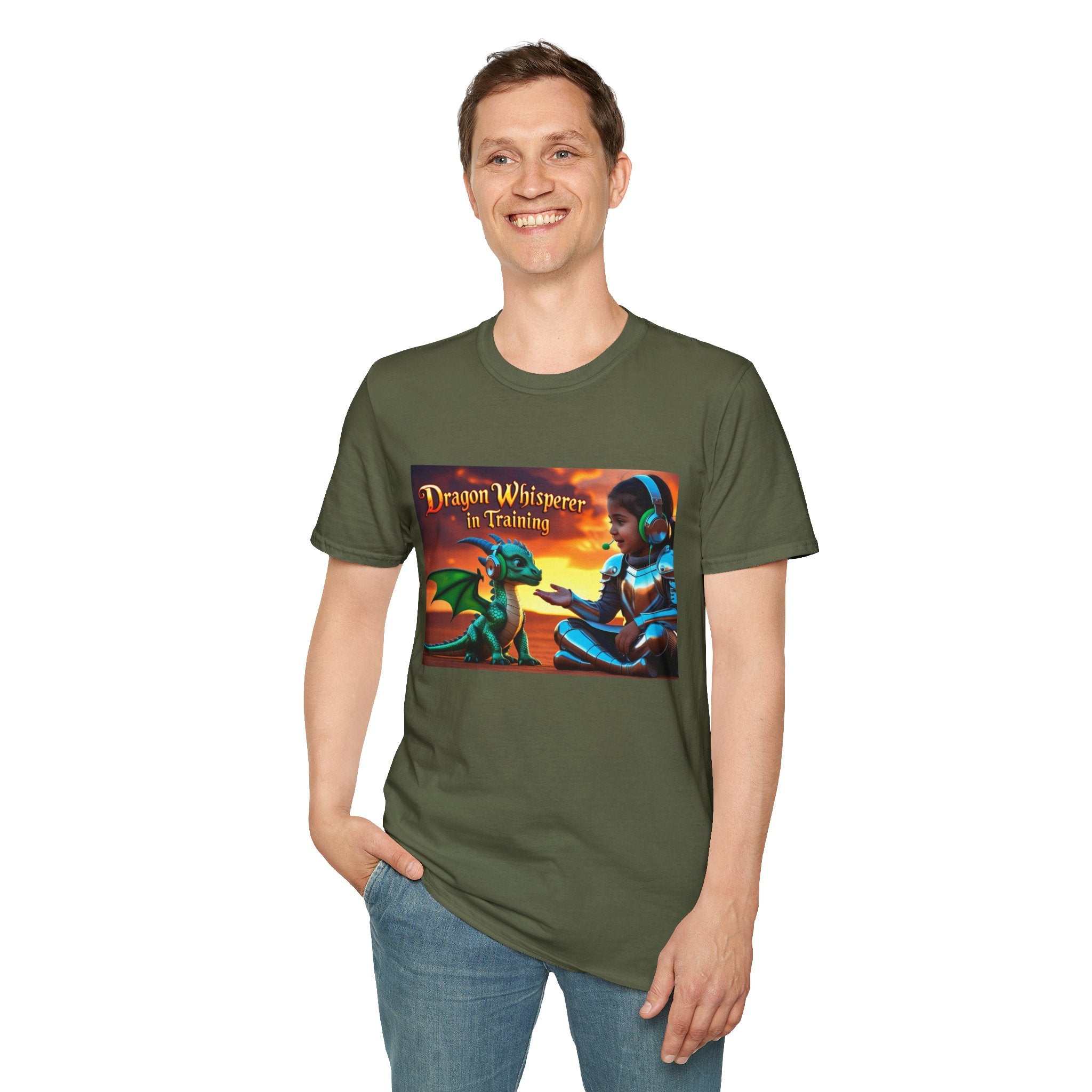 Funny Dragon Whisperer Unisex Softstyle T-Shirt | Fantasy Apparel, Gift for Dragon Lovers, Kids & Adults, Birthday Present, Magical Vibe