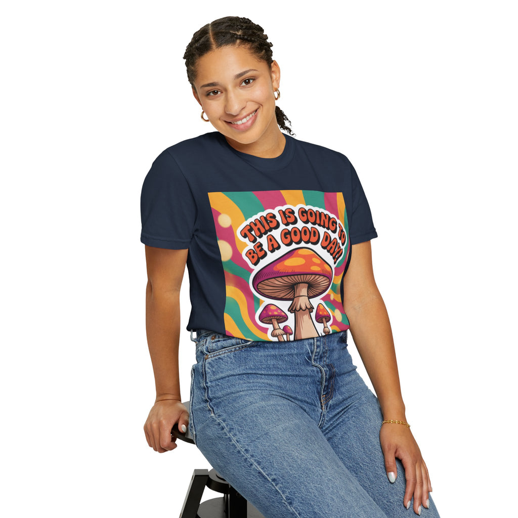 Positive Vibes T-shirt, Retro Mushroom Tee, Unisex Psychedelic Shirt, Gift for Friends, Casual Wear, Summer Essentials
