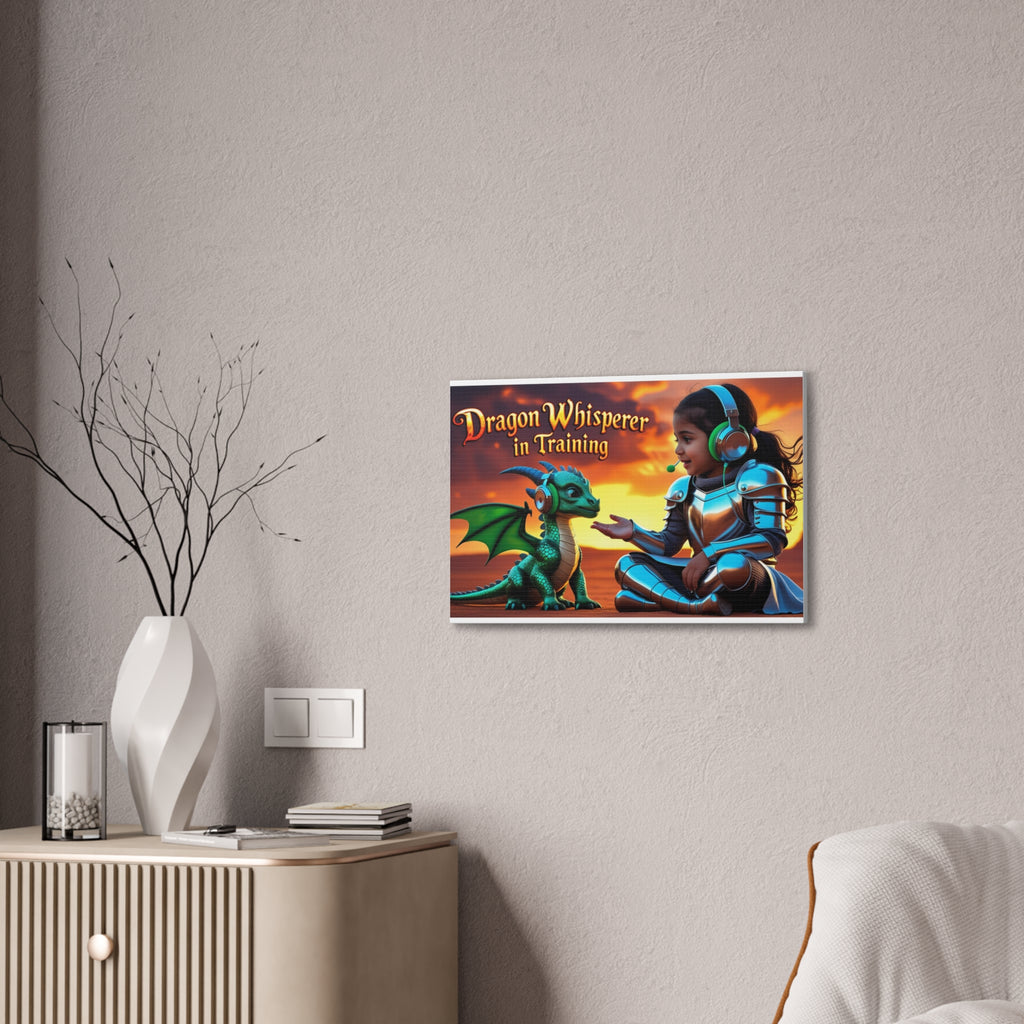 Dragon Whisperer (Girl) Canvas Print, Fantasy Wall Art, Kids Room Decor, Magical Artwork, Gift for Dragon Lovers, Adventure Theme