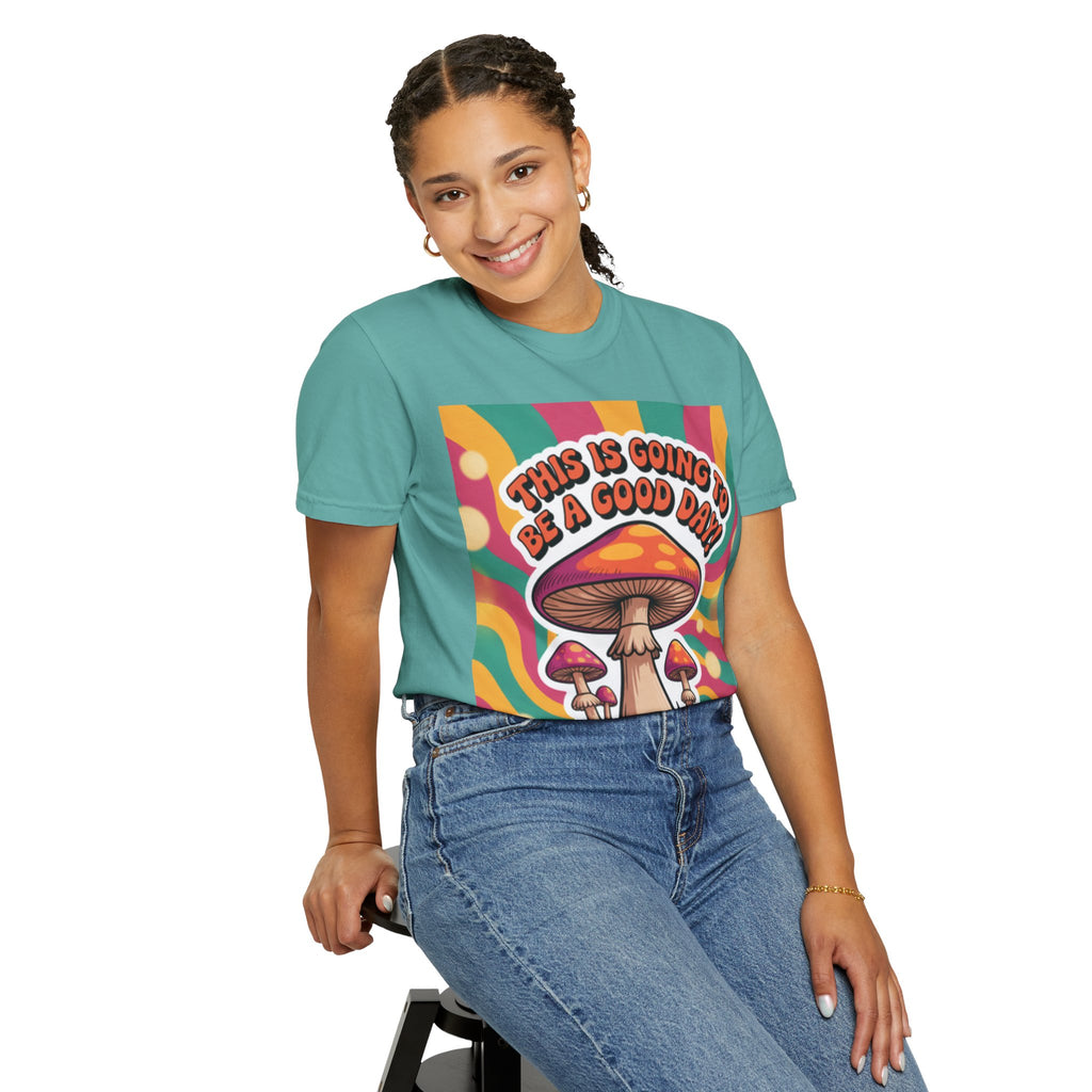 Positive Vibes T-shirt, Retro Mushroom Tee, Unisex Psychedelic Shirt, Gift for Friends, Casual Wear, Summer Essentials