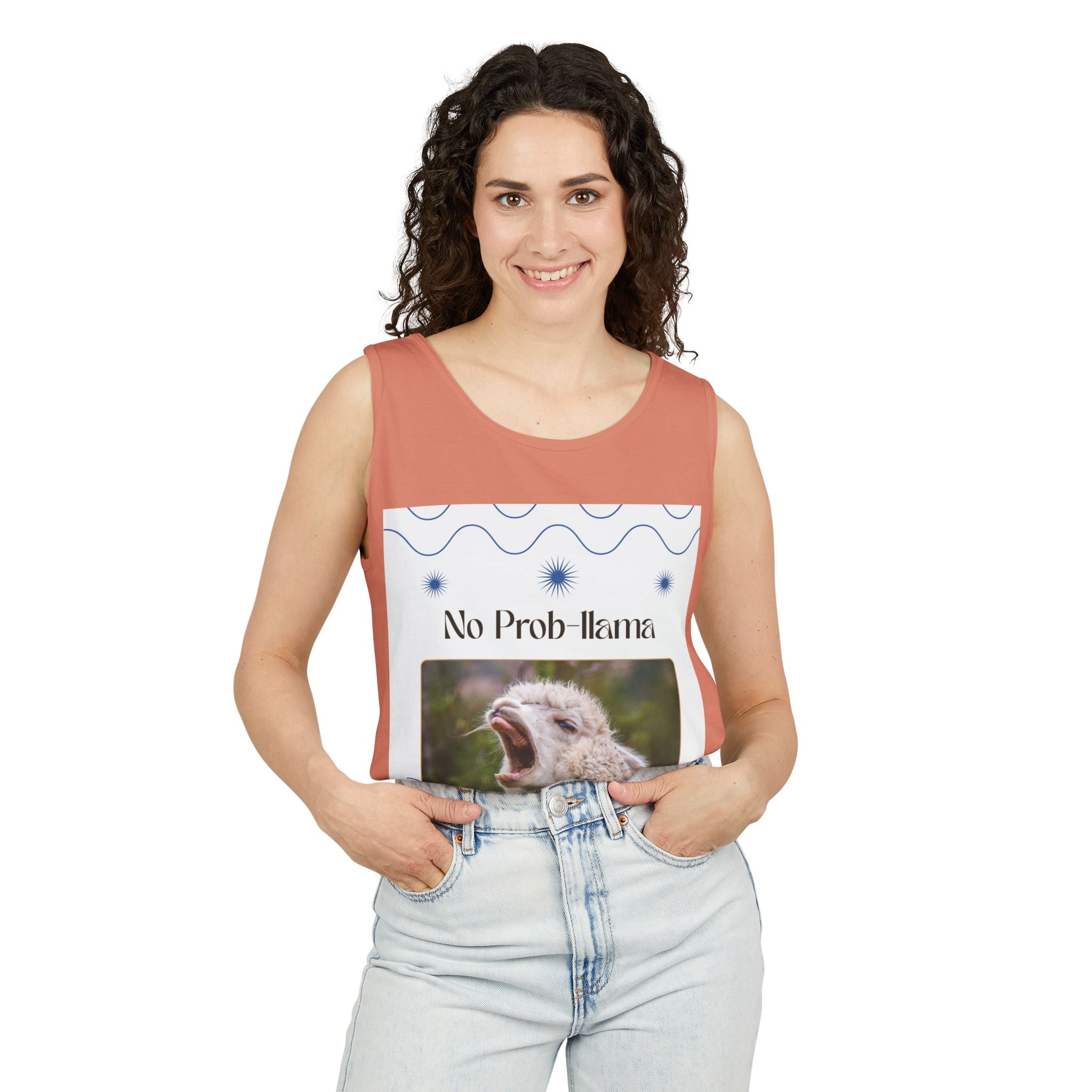 "No Prob-llama" Funny Tank Top – Cute Llama Graphic for Summer Vibes, Animal Lovers, Festivals & Chill Days