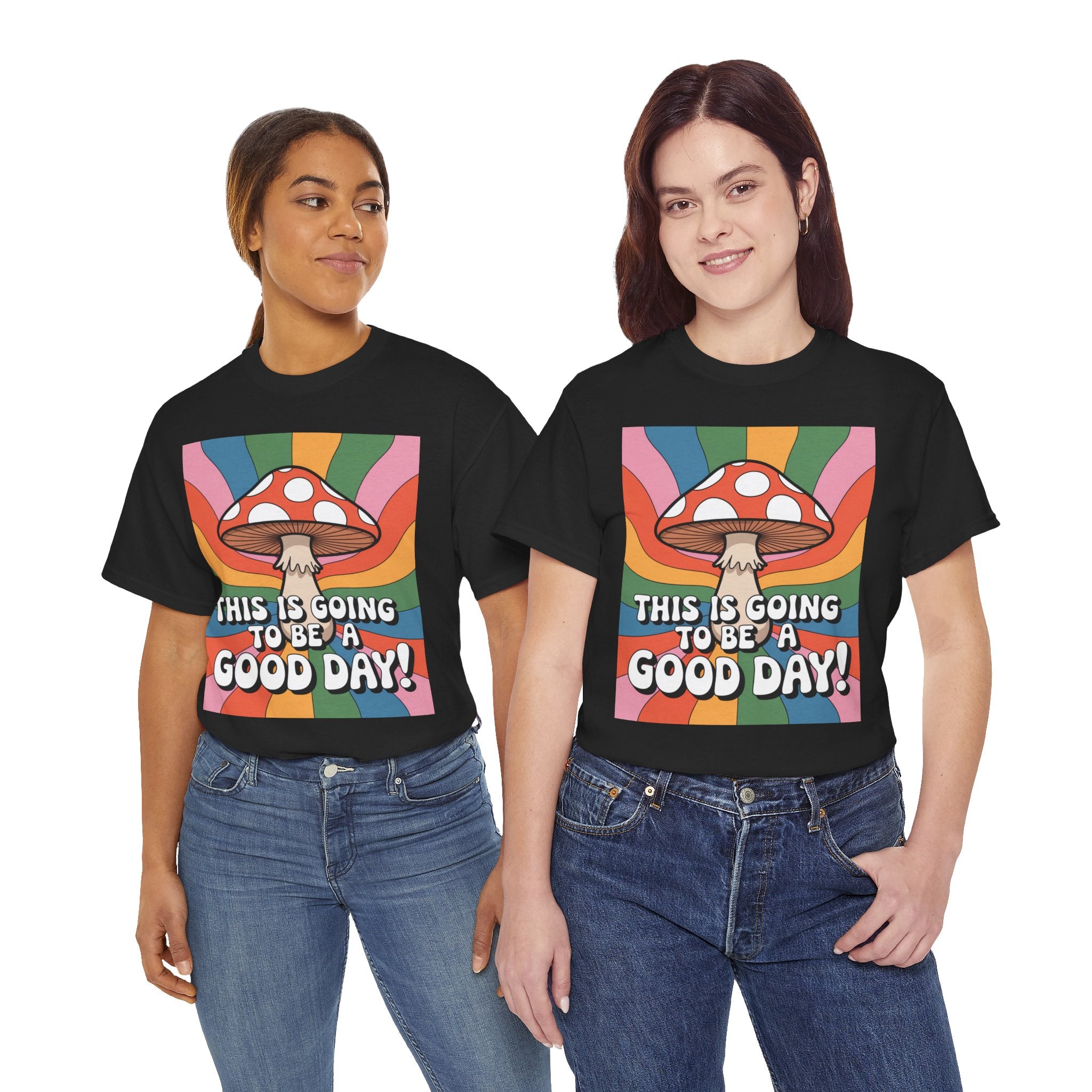 Fun Hippy Mushroom Cheerful Graphic Tee, Positive Vibes T-Shirt for Everyday Wear, Gift for Nature Lovers, Trendy Casual Wear, Eco-Friendly Fashion