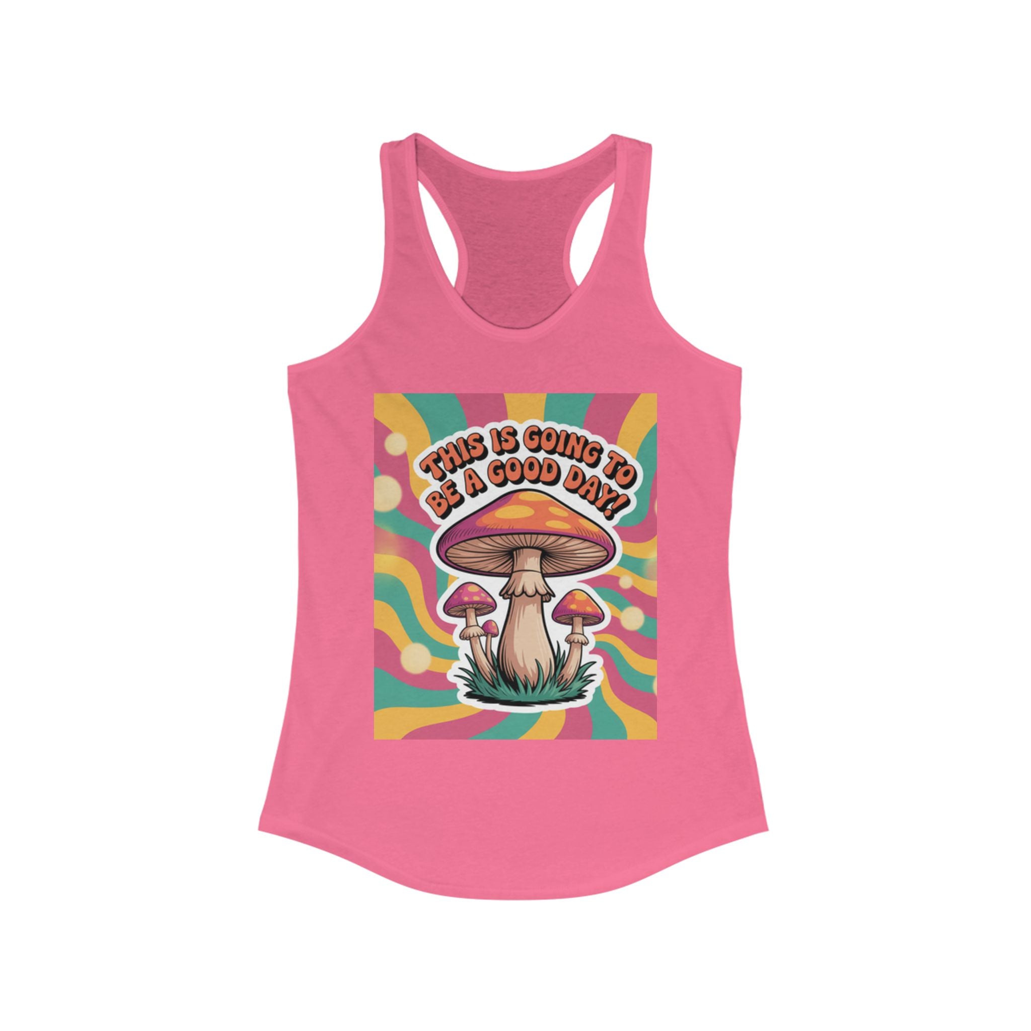 Positive Mushroom Vibe Women's Racerback Tank - Good Day Graphic Tee, Summer Workout Top, Gift for Her, Festival Clothing, Boho Style