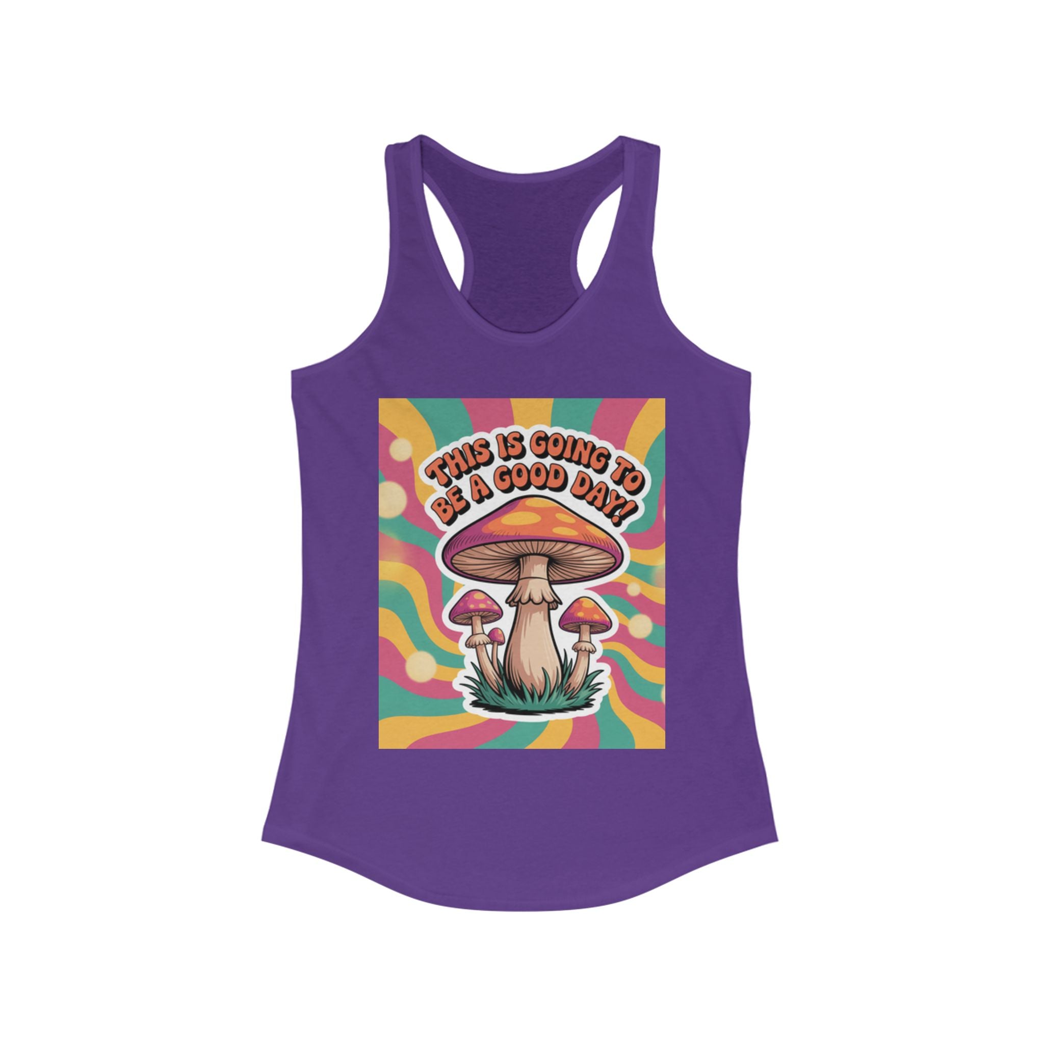 Positive Mushroom Vibe Women's Racerback Tank - Good Day Graphic Tee, Summer Workout Top, Gift for Her, Festival Clothing, Boho Style
