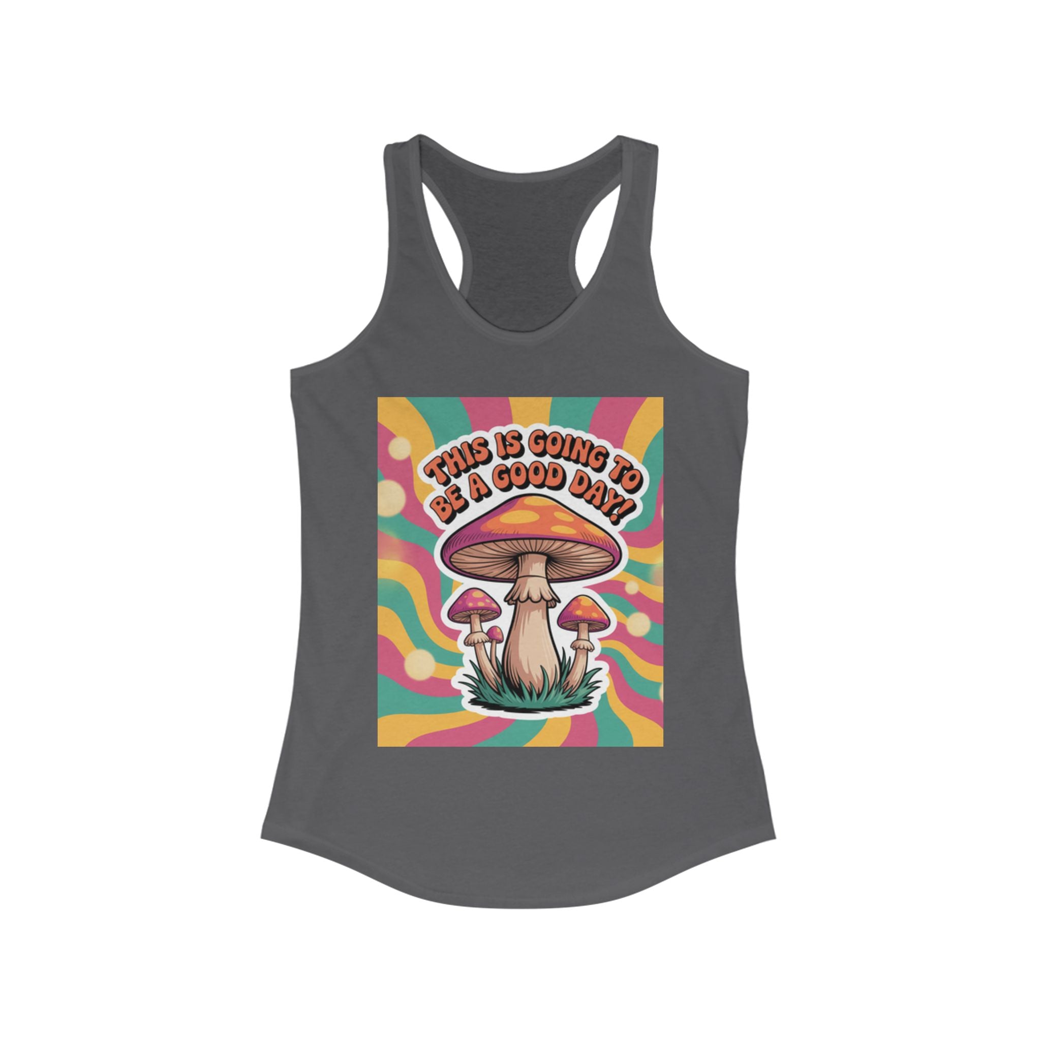 Positive Mushroom Vibe Women's Racerback Tank - Good Day Graphic Tee, Summer Workout Top, Gift for Her, Festival Clothing, Boho Style