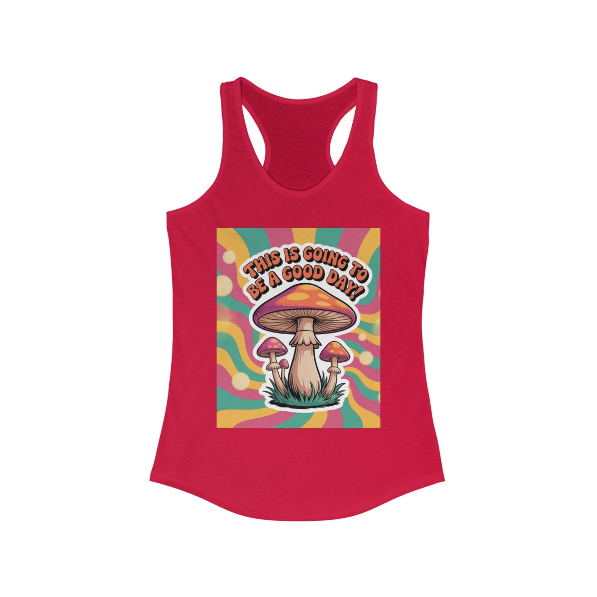 Positive Mushroom Vibe Women's Racerback Tank - Good Day Graphic Tee, Summer Workout Top, Gift for Her, Festival Clothing, Boho Style