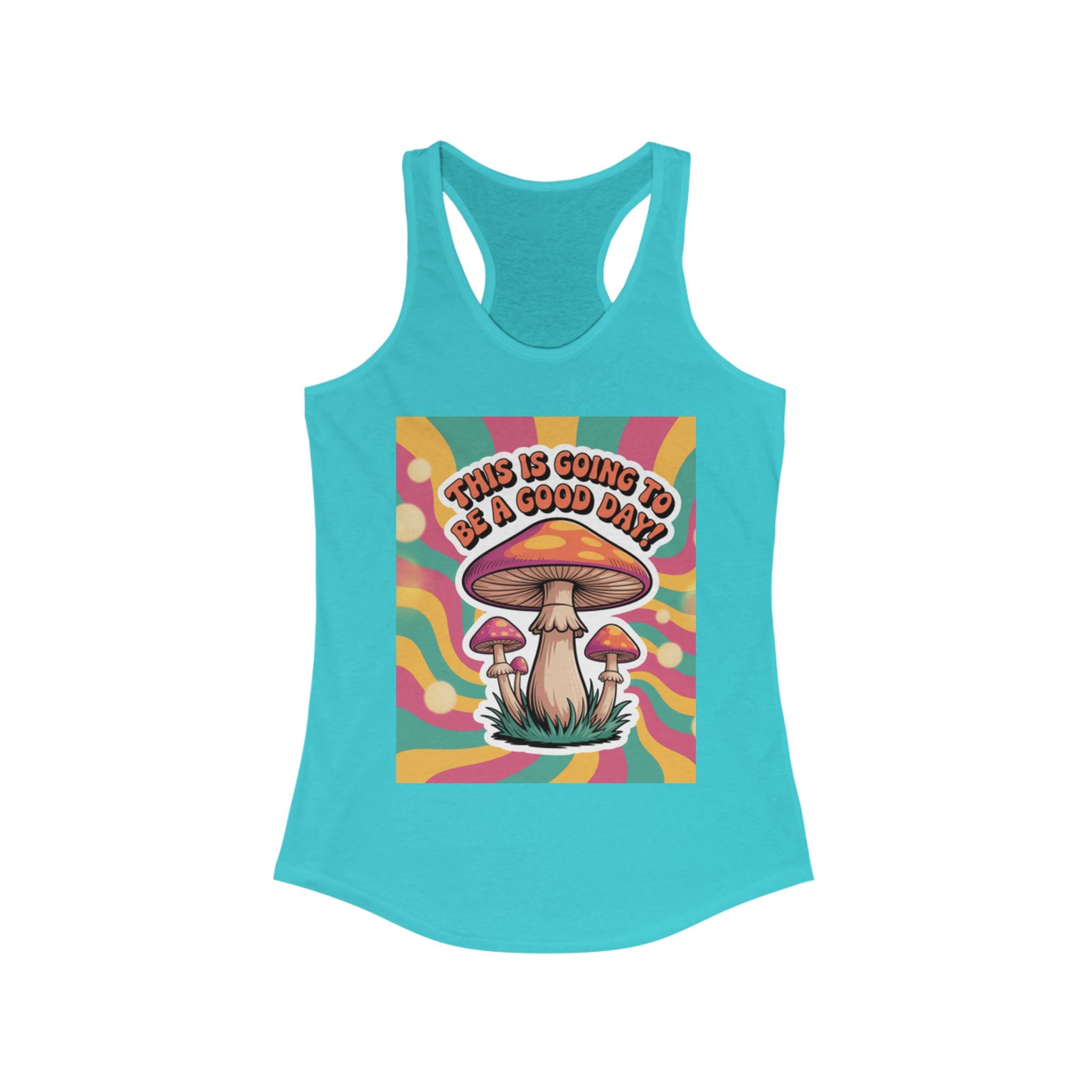 Positive Mushroom Vibe Women's Racerback Tank - Good Day Graphic Tee, Summer Workout Top, Gift for Her, Festival Clothing, Boho Style