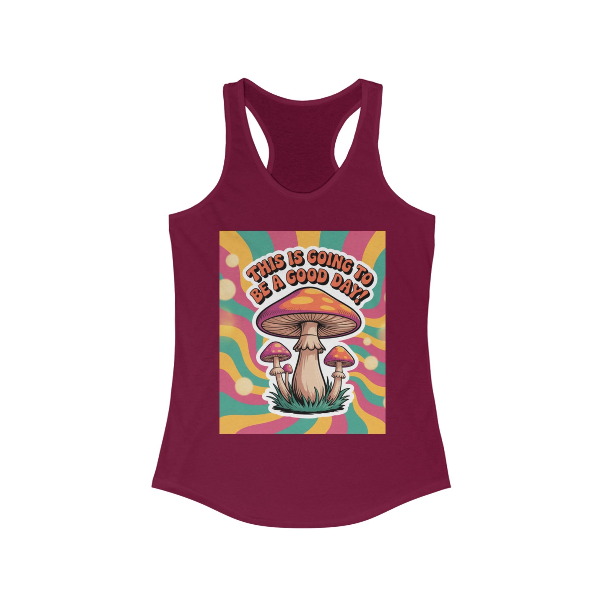 Positive Mushroom Vibe Women's Racerback Tank - Good Day Graphic Tee, Summer Workout Top, Gift for Her, Festival Clothing, Boho Style