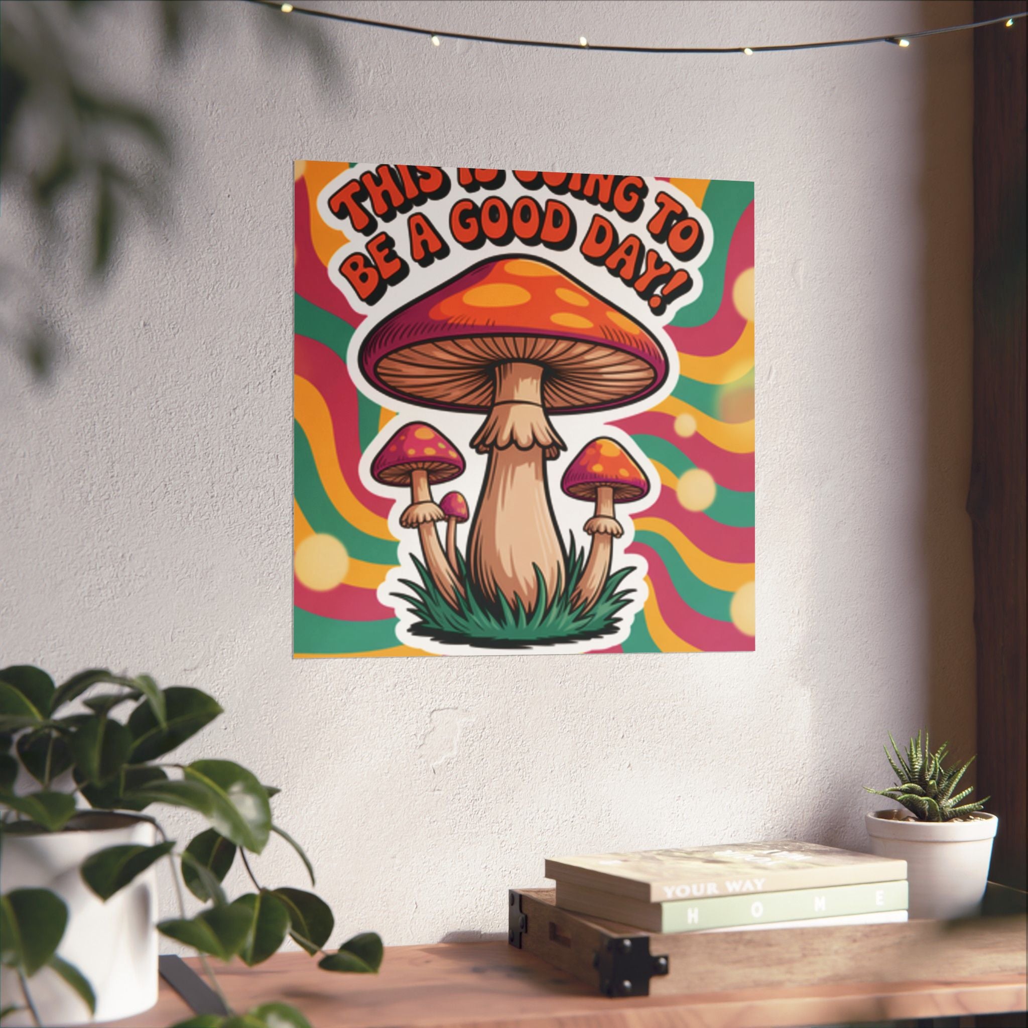 Colorful 70s Retro Mushroom Art Posters - Positive Wall Decor, Psychedelic Prints, Boho Home Decor, Gift for Friends, Inspirational Wall Art