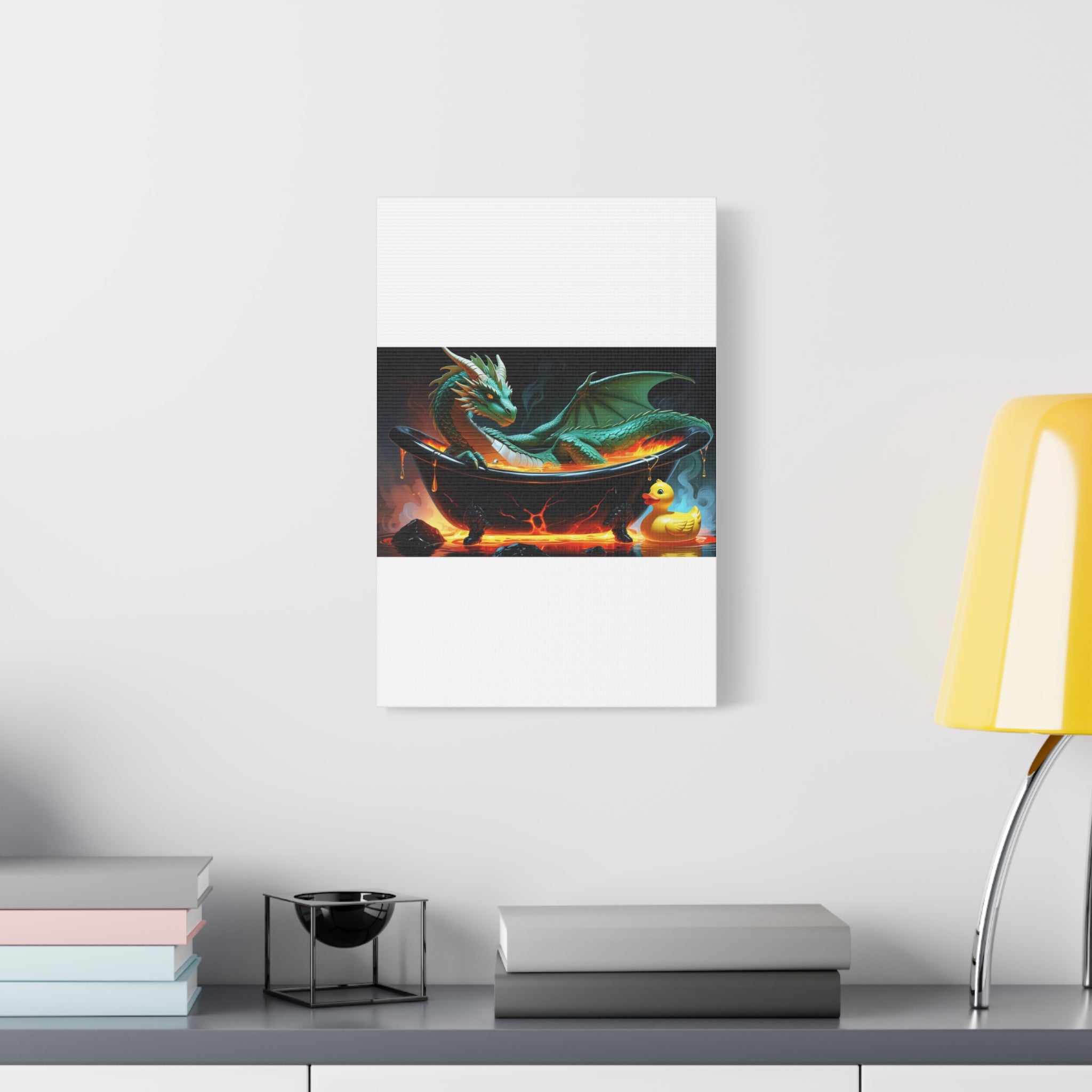 Whimsical Dragon In A Tub  Canvas Wall Art, Fantasy Decor, Kids Room Decor, Unique Gifts for Dragon Lovers, Cute Bathroom Art, Magical Home Decor