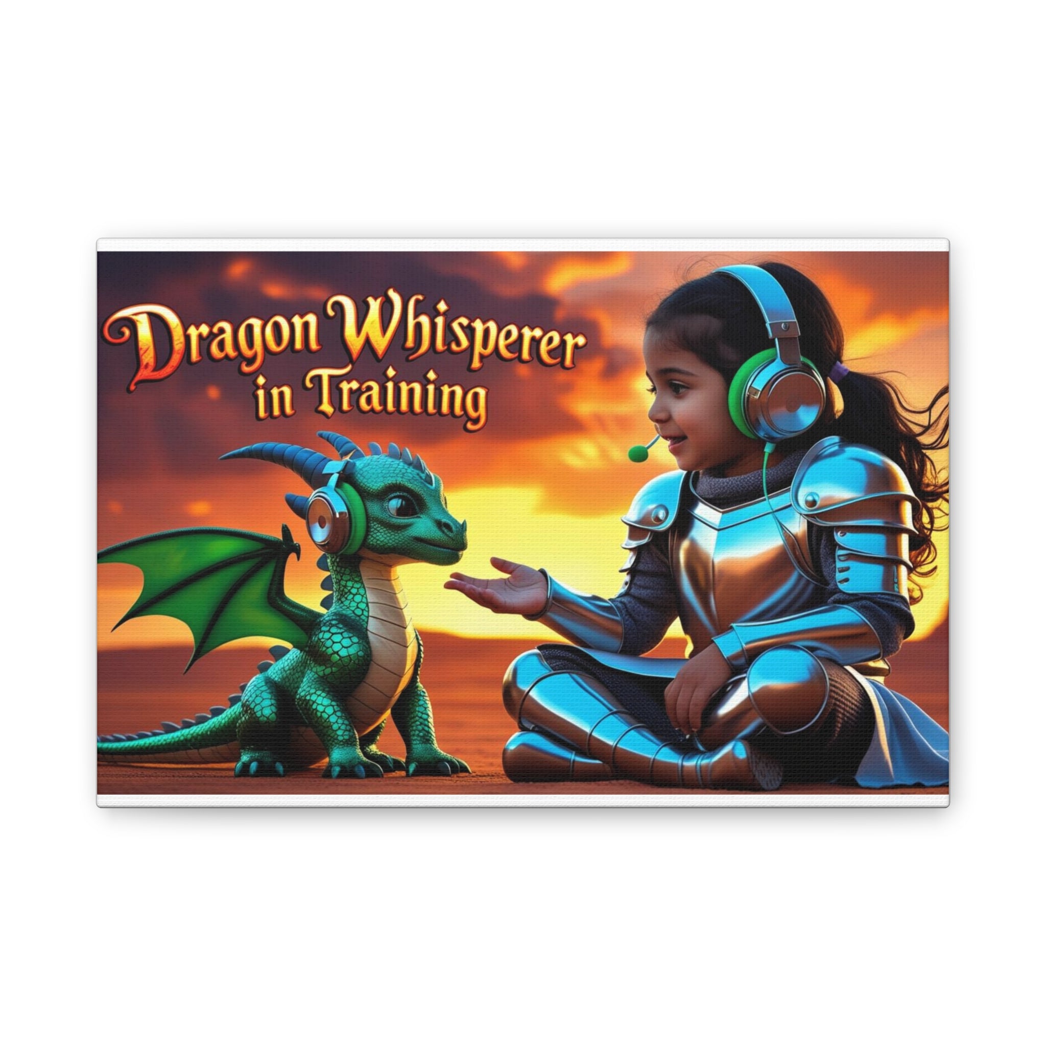 Dragon Whisperer (Girl) Canvas Print, Fantasy Wall Art, Kids Room Decor, Magical Artwork, Gift for Dragon Lovers, Adventure Theme