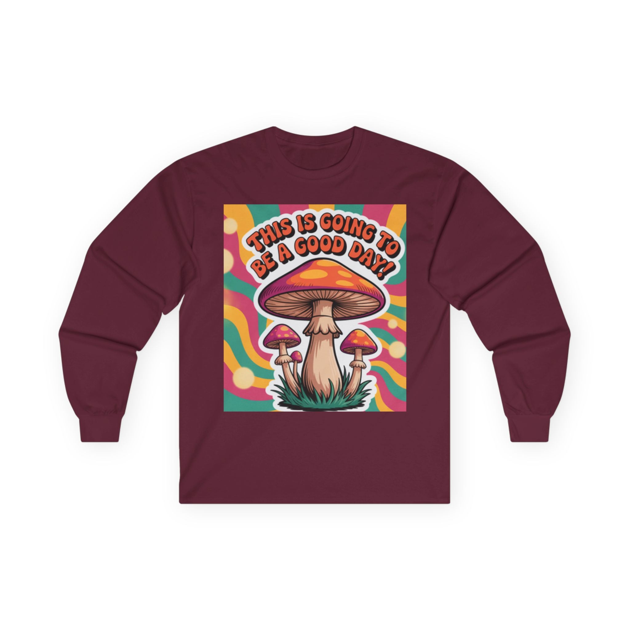 Good Vibes 70s Mushroom Long Sleeve Tee, Casual Wear, Gift for Friends, Unisex Shirt, Boho Style Clothing