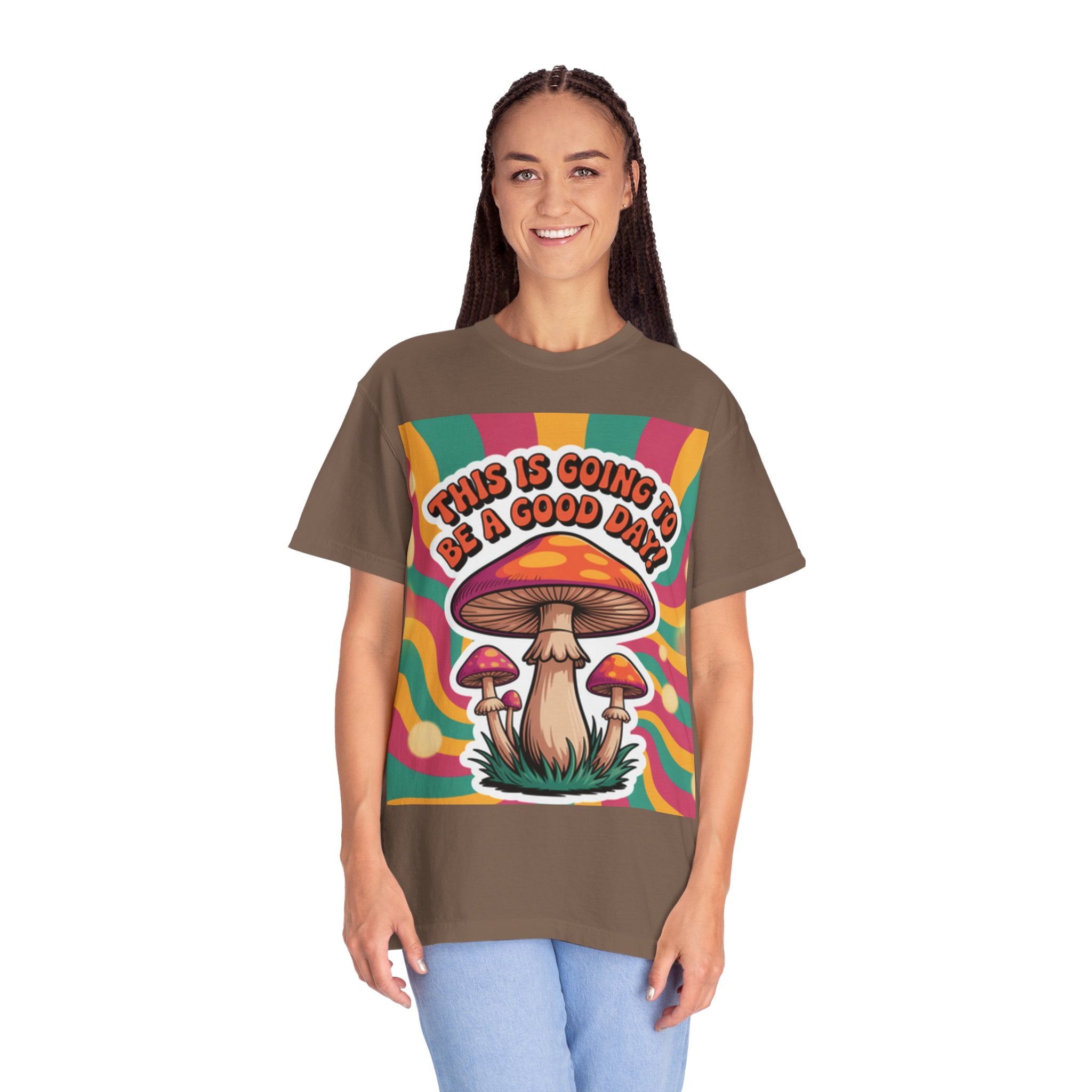 Positive Vibes T-shirt, Retro Mushroom Tee, Unisex Psychedelic Shirt, Gift for Friends, Casual Wear, Summer Essentials
