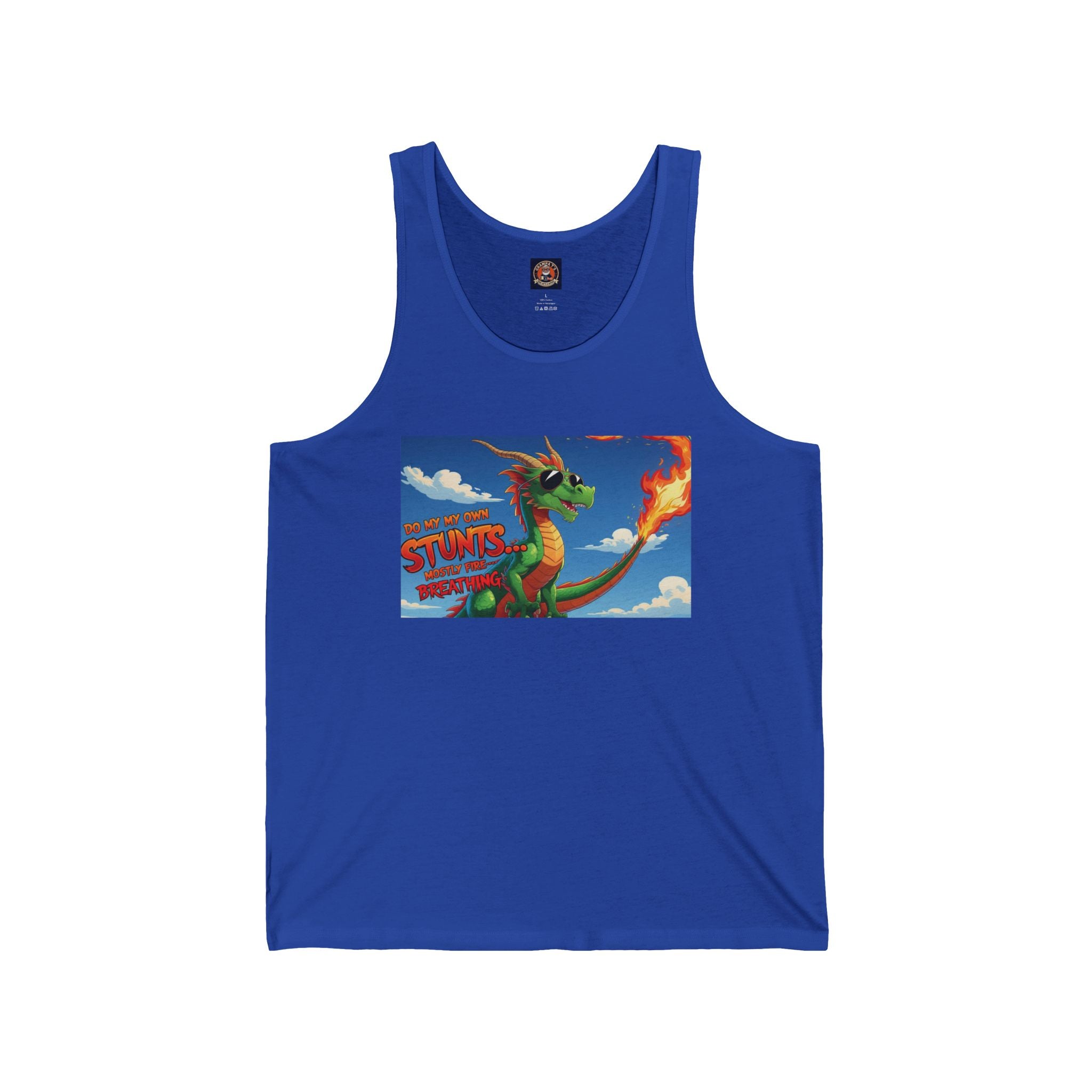 Fun Loving Unisex Jersey Tank featuring Colorful Dragon Design, Summer Apparel, Unique Gift, Fantasy Fanwear, Comfortable Everyday Wear