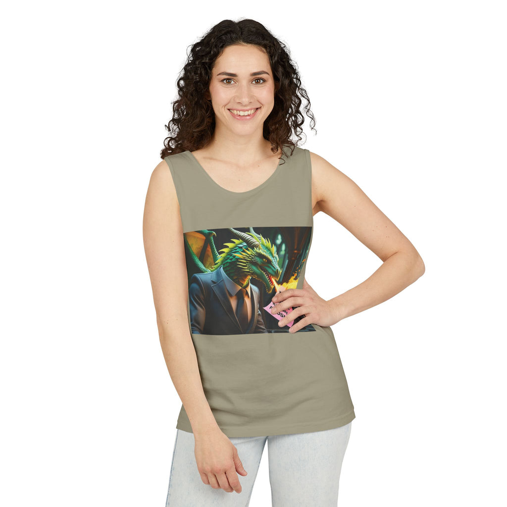 Funny "You're Fired!" Dragon Art Unisex Tank Top, Soft Fabric, Summer Essential, Perfect for Festivals, Gifts for Fantasy Lovers, Casual Wear