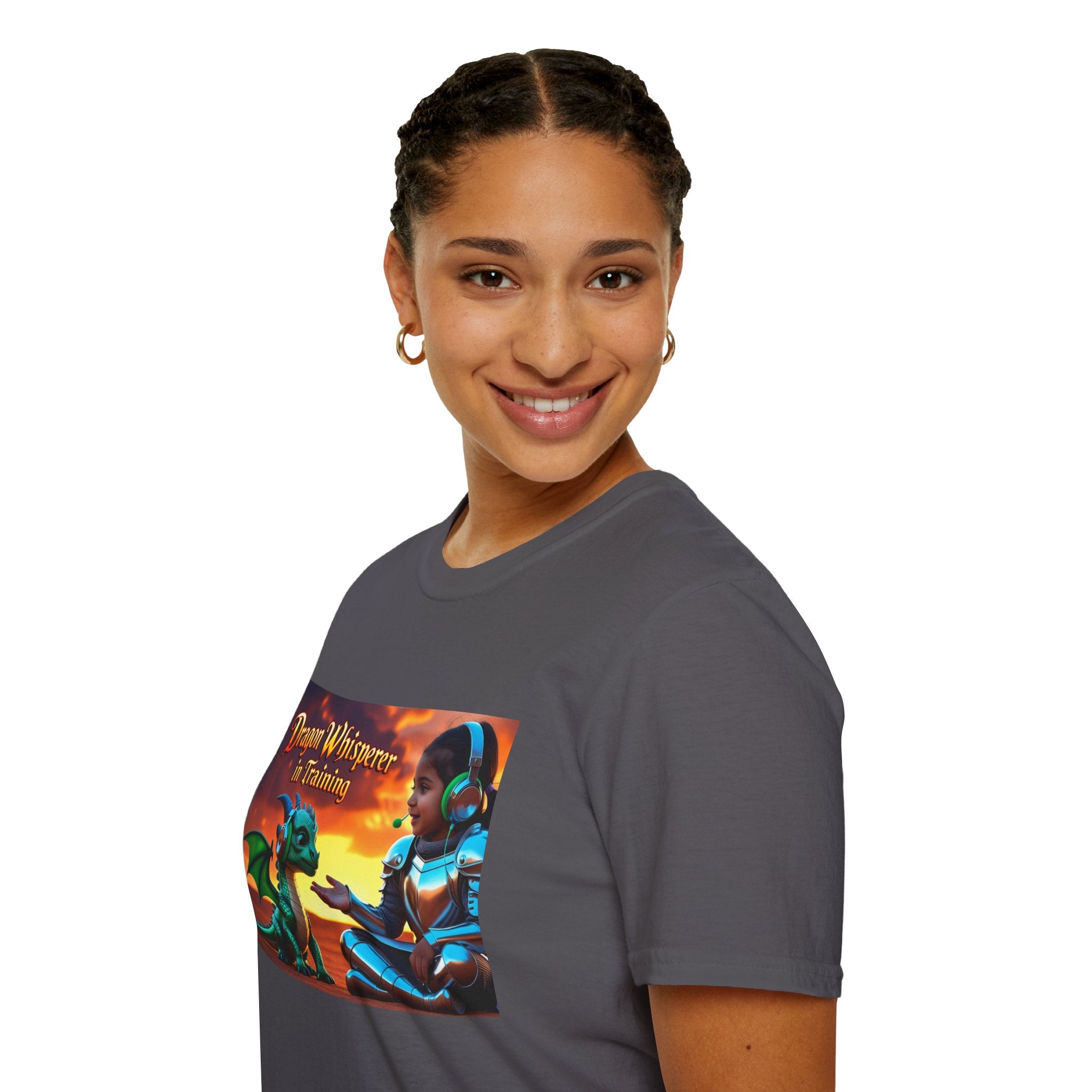 Funny Dragon Whisperer Unisex Softstyle T-Shirt | Fantasy Apparel, Gift for Dragon Lovers, Kids & Adults, Birthday Present, Magical Vibe