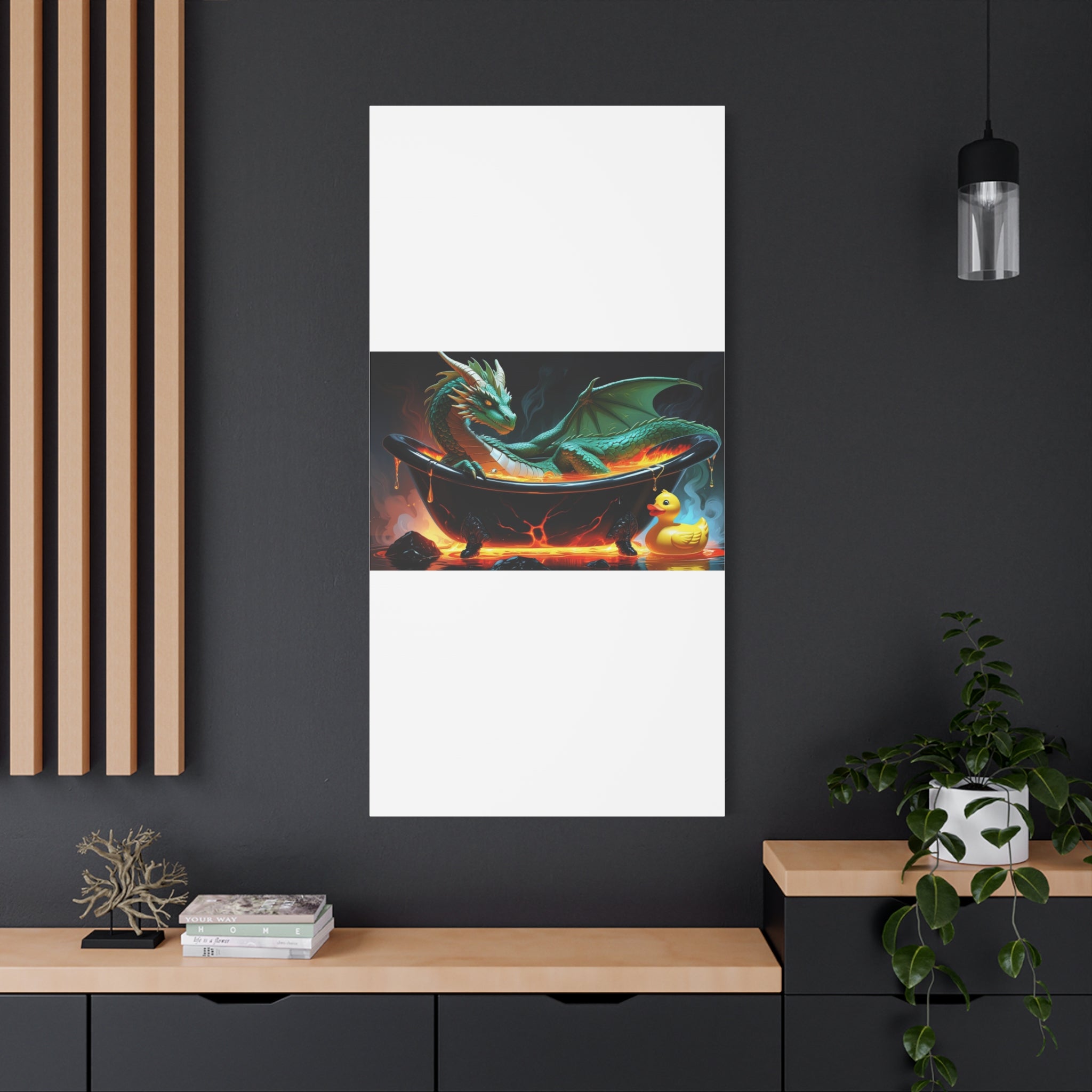 Whimsical Dragon In A Tub  Canvas Wall Art, Fantasy Decor, Kids Room Decor, Unique Gifts for Dragon Lovers, Cute Bathroom Art, Magical Home Decor