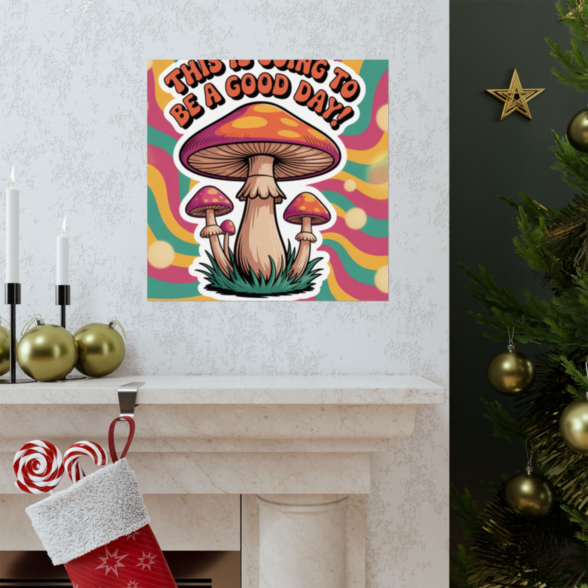 Colorful 70s Retro Mushroom Art Posters - Positive Wall Decor, Psychedelic Prints, Boho Home Decor, Gift for Friends, Inspirational Wall Art