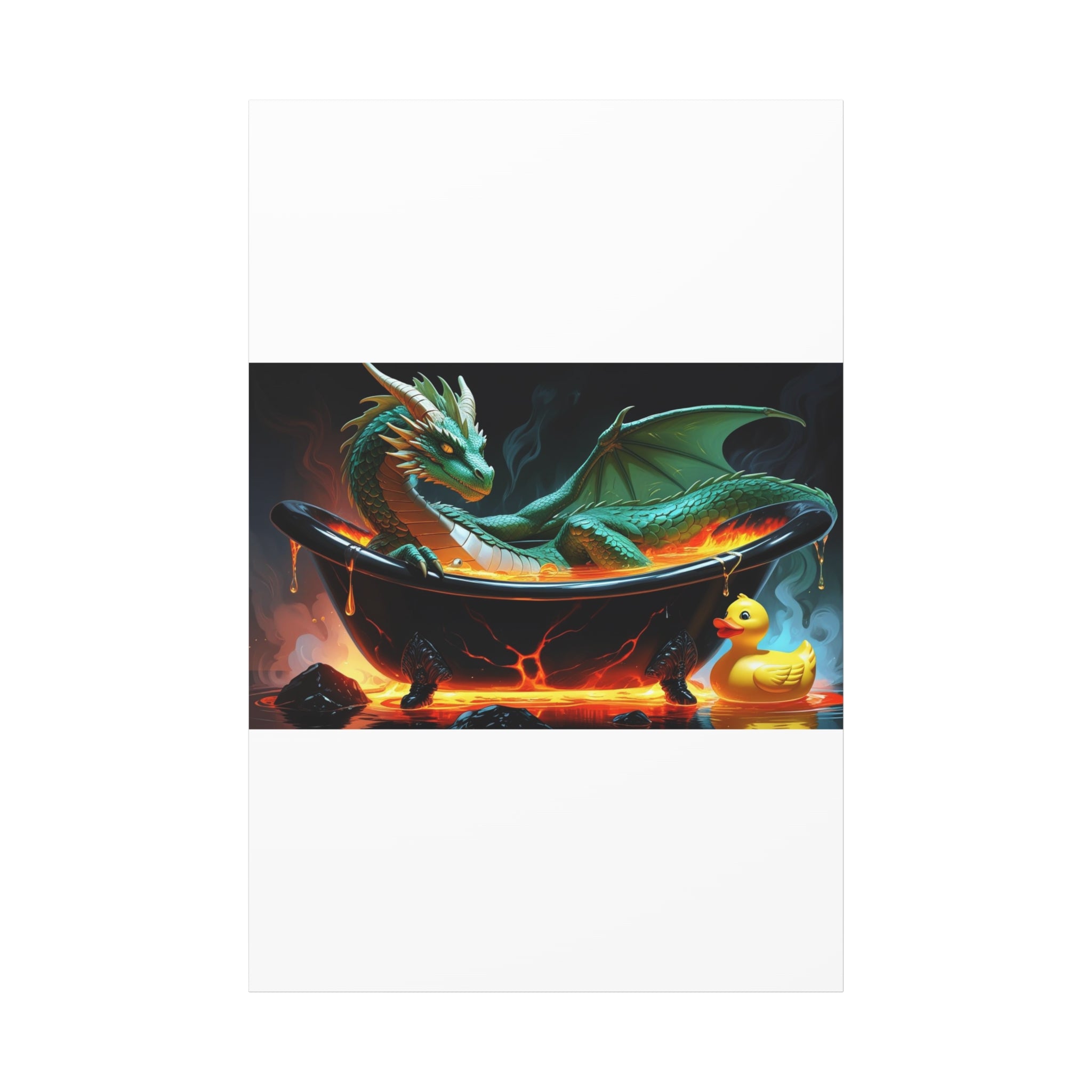 Whimsical Dragon In A Tub  Canvas Wall Art, Fantasy Decor, Kids Room Decor, Unique Gifts for Dragon Lovers, Cute Bathroom Art, Magical Home Decor
