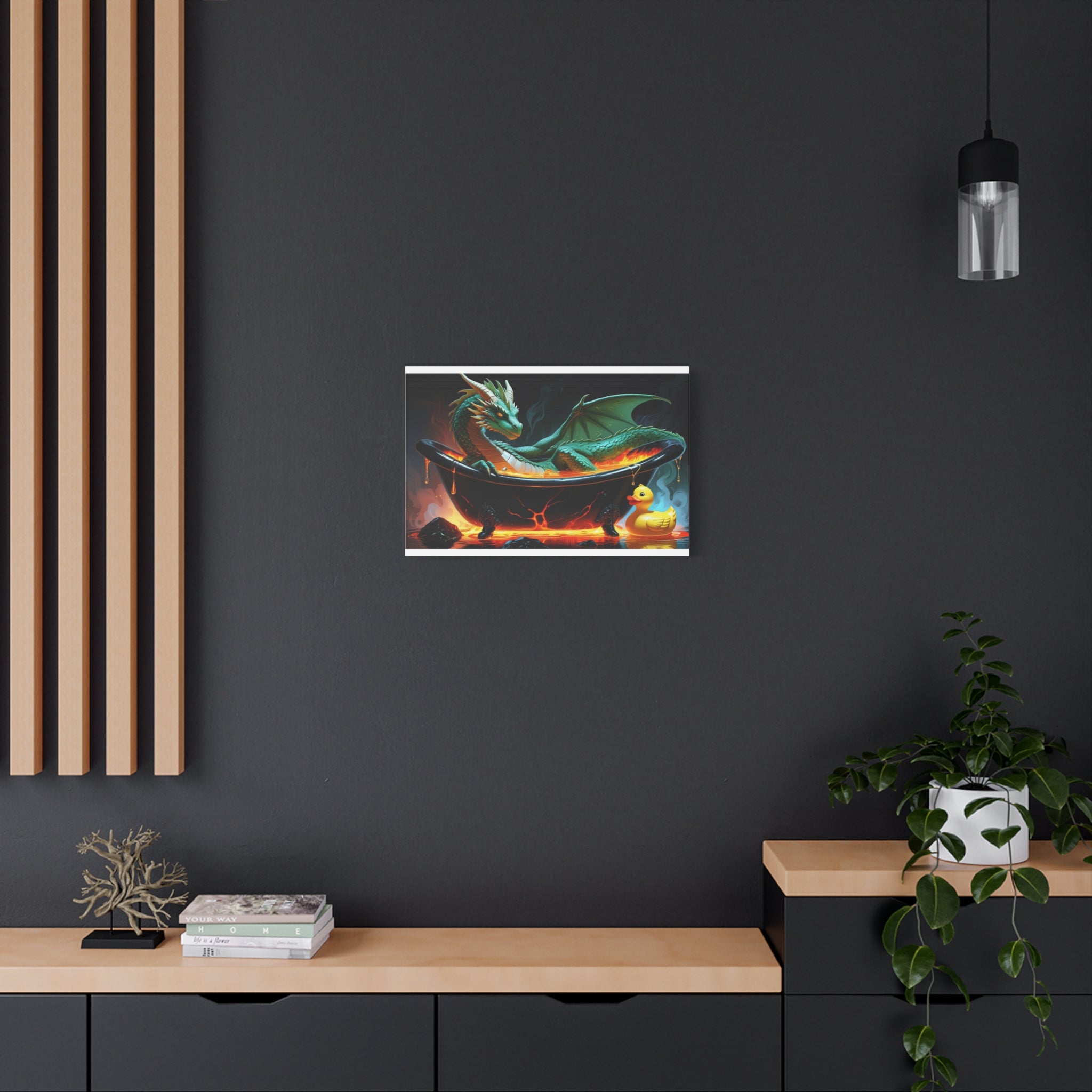 Whimsical Dragon In A Tub  Canvas Wall Art, Fantasy Decor, Kids Room Decor, Unique Gifts for Dragon Lovers, Cute Bathroom Art, Magical Home Decor