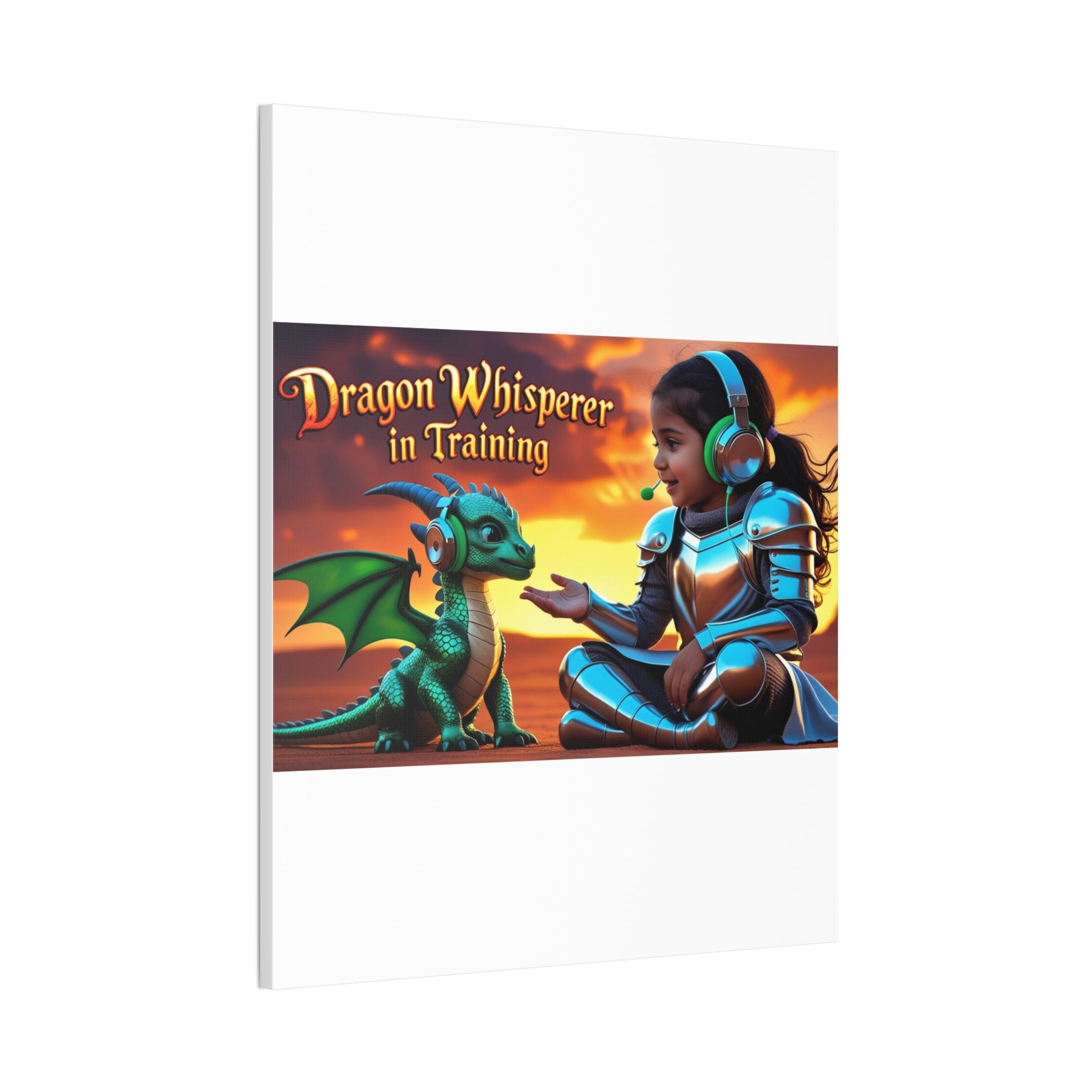 Dragon Whisperer (Girl) Canvas Print, Fantasy Wall Art, Kids Room Decor, Magical Artwork, Gift for Dragon Lovers, Adventure Theme