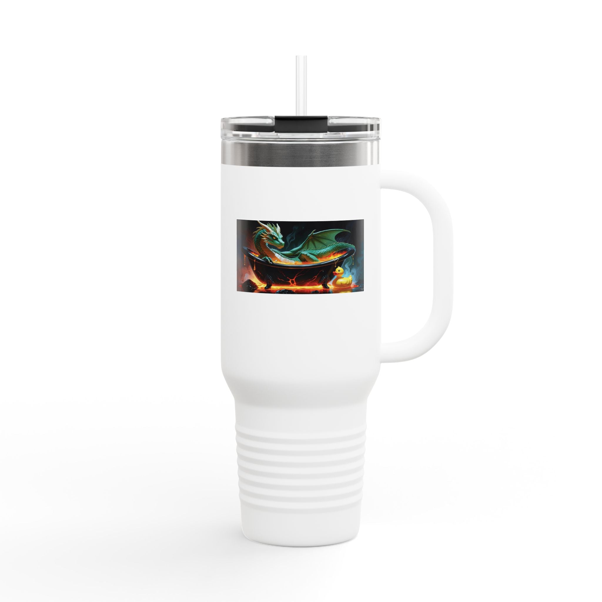Fun Fantasy Dragon Bath Time Insulated Travel Mug, 40oz - Perfect for Adventures & Celebrations, Dragon Design, Hot & Cold Beverages, Gift for Fantasy Lovers