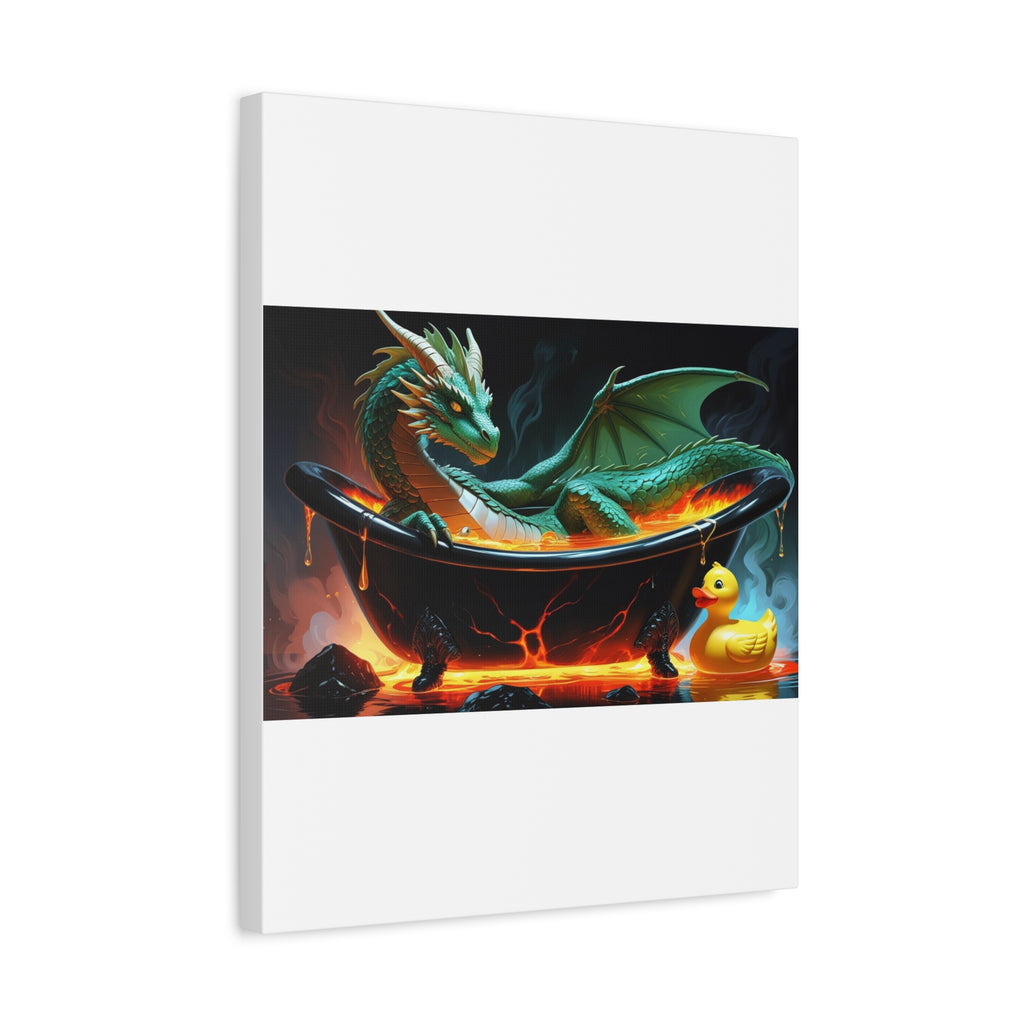 Whimsical Dragon In A Tub  Canvas Wall Art, Fantasy Decor, Kids Room Decor, Unique Gifts for Dragon Lovers, Cute Bathroom Art, Magical Home Decor