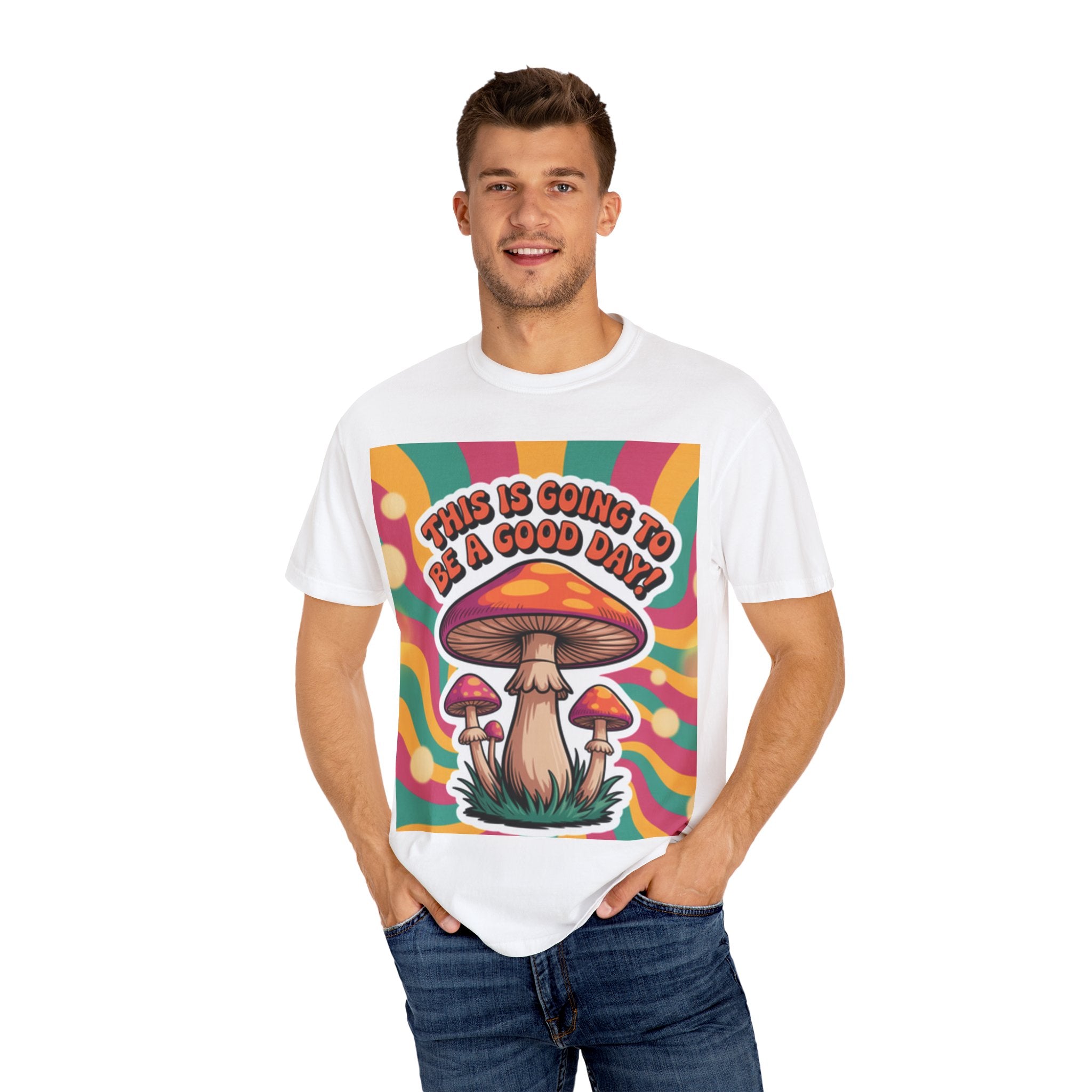 Positive Vibes T-shirt, Retro Mushroom Tee, Unisex Psychedelic Shirt, Gift for Friends, Casual Wear, Summer Essentials
