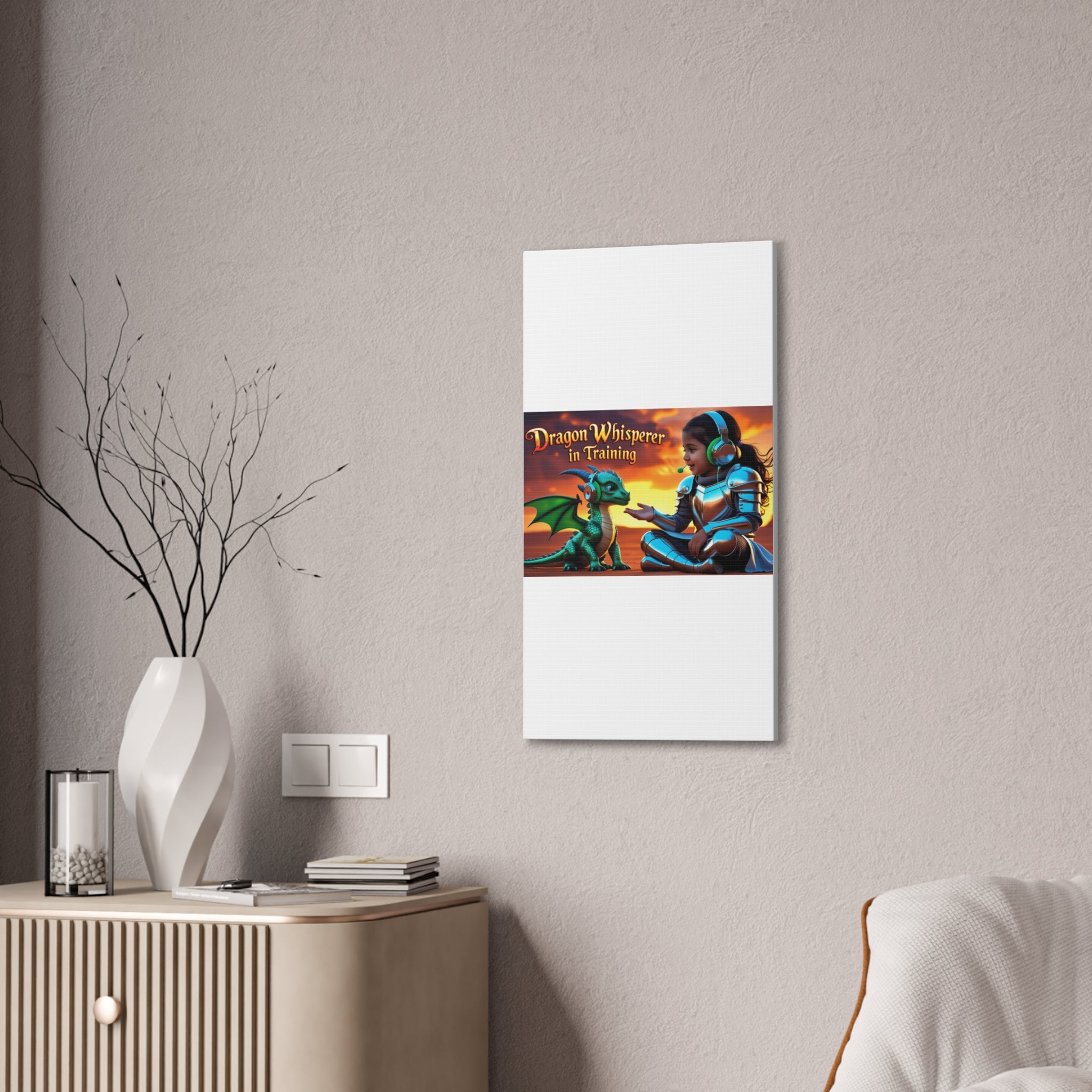 Dragon Whisperer (Girl) Canvas Print, Fantasy Wall Art, Kids Room Decor, Magical Artwork, Gift for Dragon Lovers, Adventure Theme