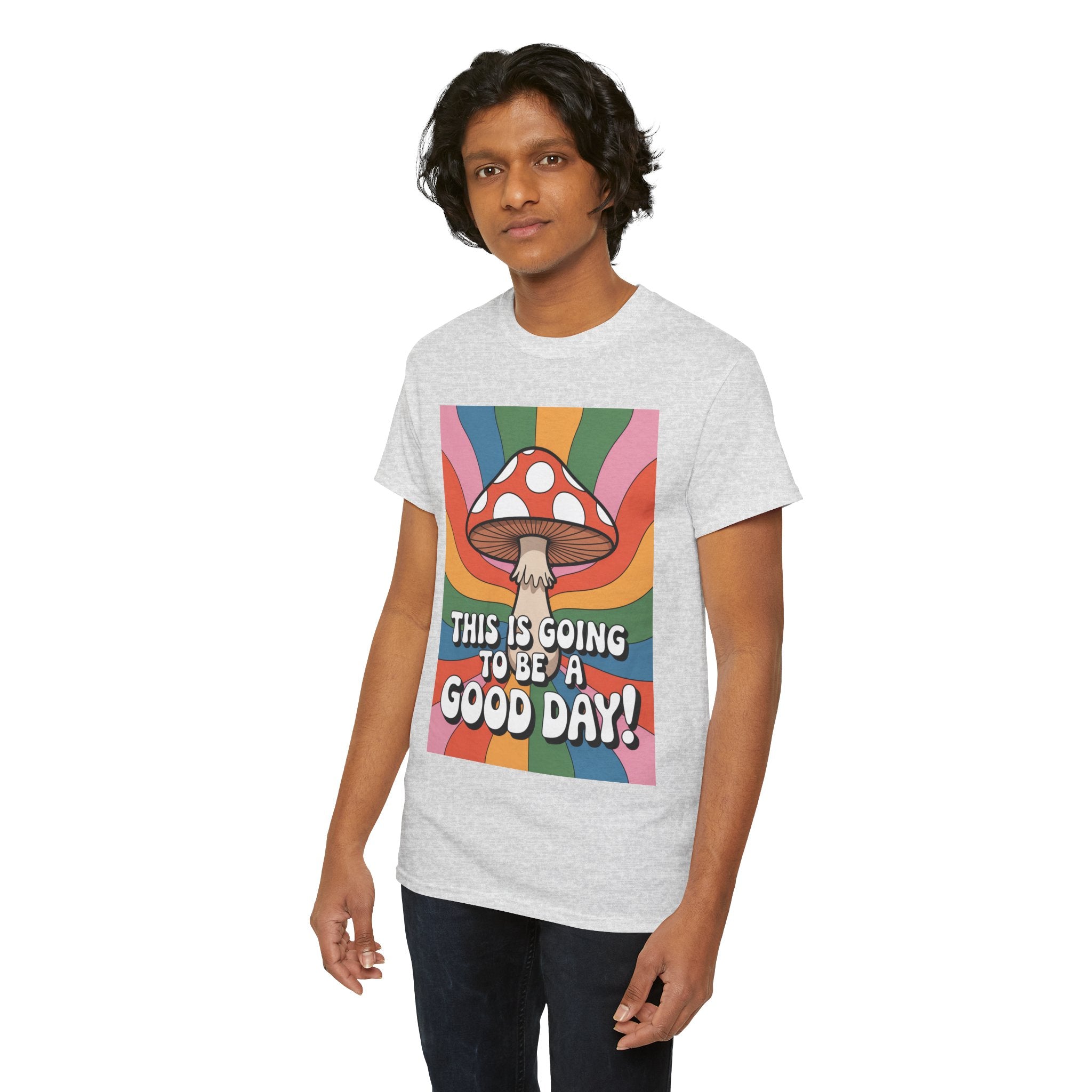 Fun Hippy Mushroom Cheerful Graphic Tee, Positive Vibes T-Shirt for Everyday Wear, Gift for Nature Lovers, Trendy Casual Wear, Eco-Friendly Fashion