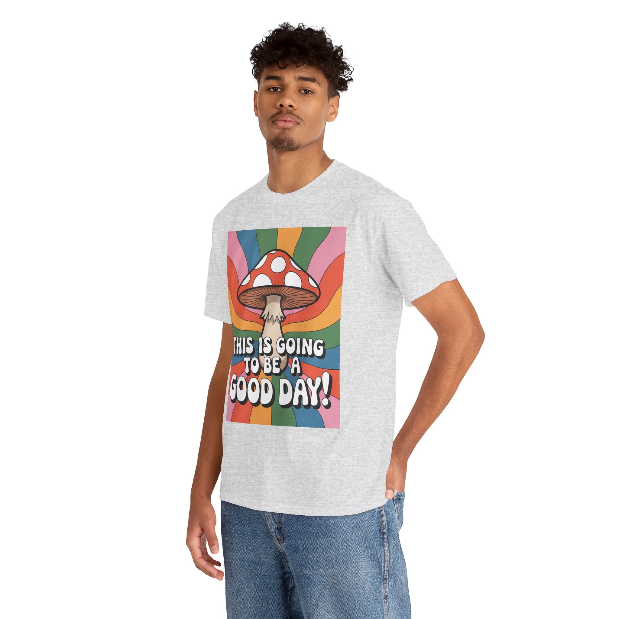Fun Hippy Mushroom Cheerful Graphic Tee, Positive Vibes T-Shirt for Everyday Wear, Gift for Nature Lovers, Trendy Casual Wear, Eco-Friendly Fashion