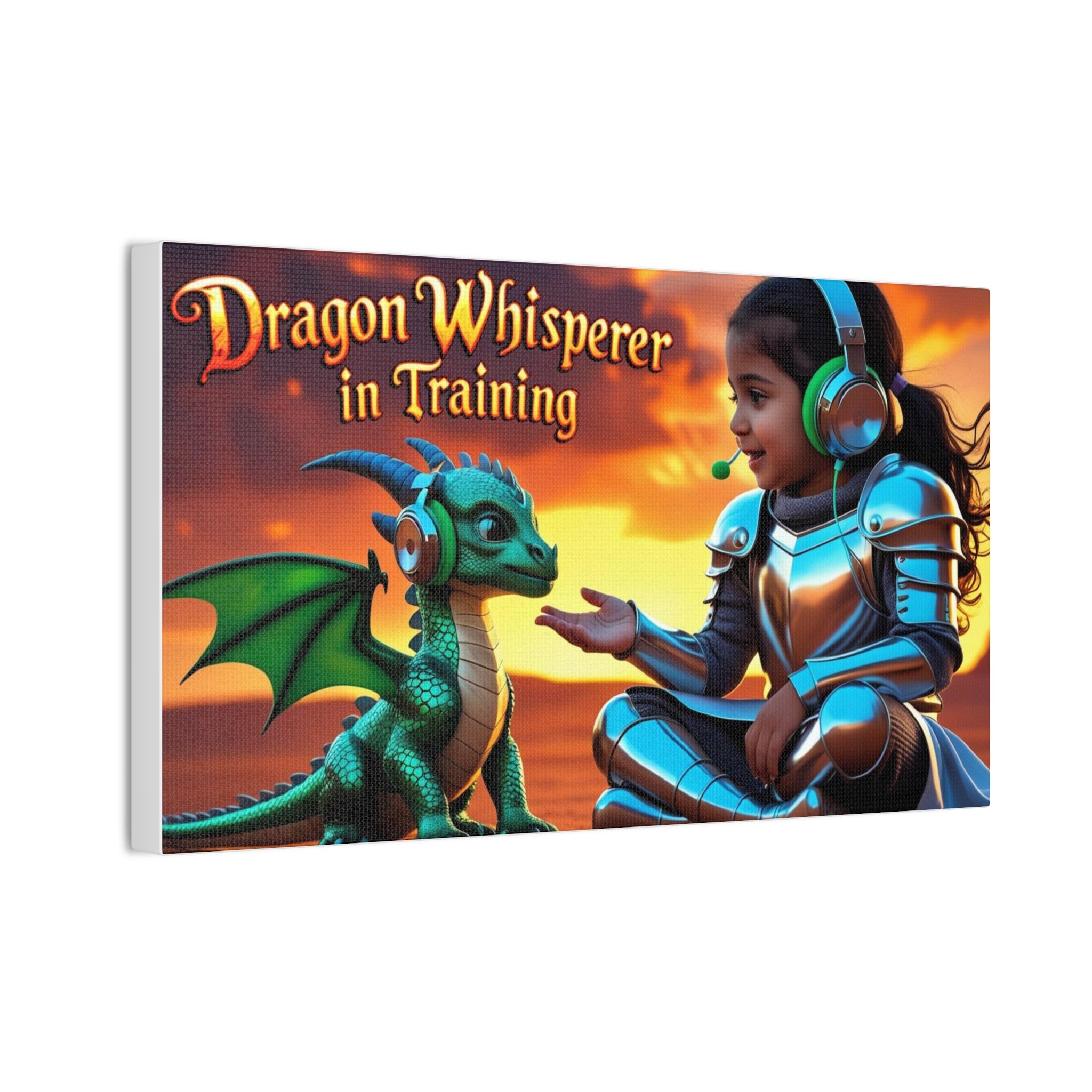 Dragon Whisperer (Girl) Canvas Print, Fantasy Wall Art, Kids Room Decor, Magical Artwork, Gift for Dragon Lovers, Adventure Theme