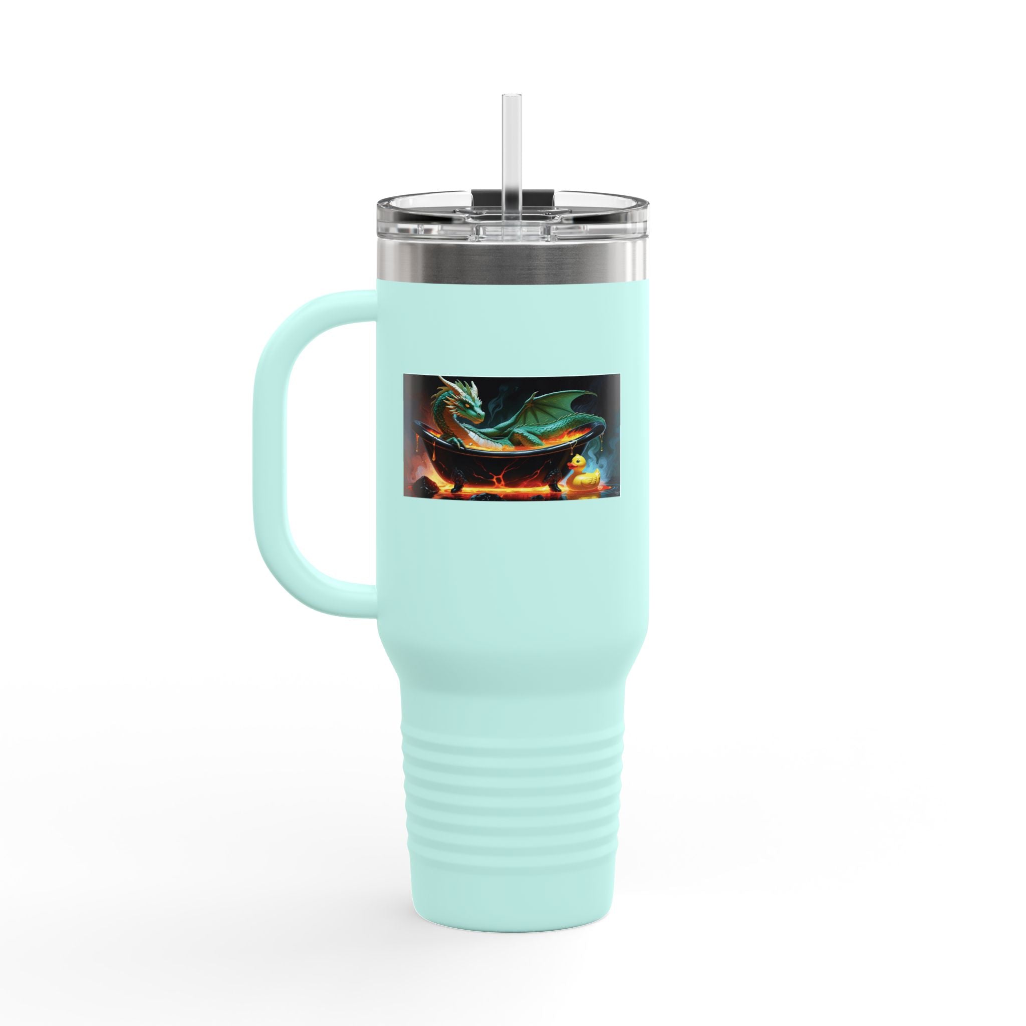 Fun Fantasy Dragon Bath Time Insulated Travel Mug, 40oz - Perfect for Adventures & Celebrations, Dragon Design, Hot & Cold Beverages, Gift for Fantasy Lovers