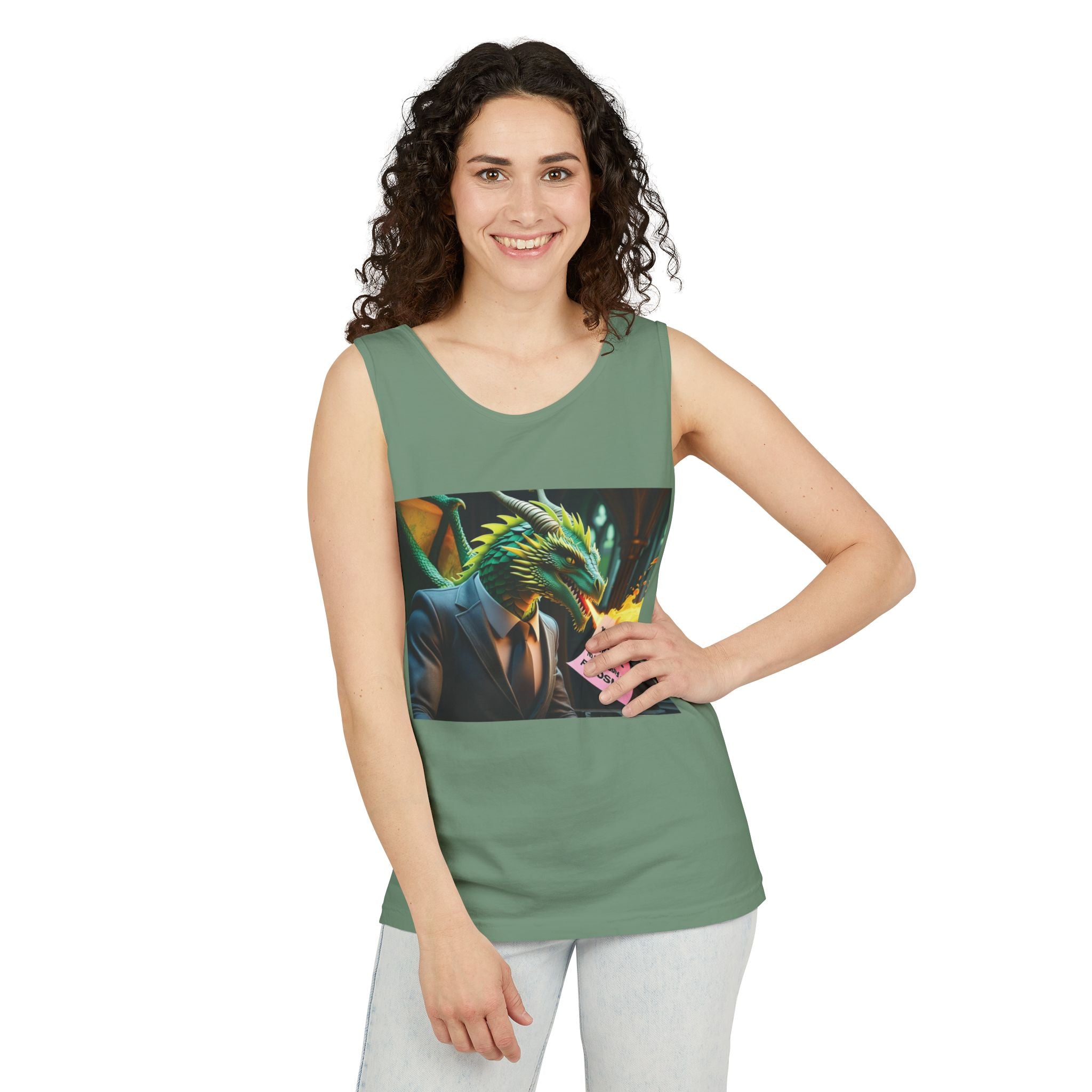 Funny "You're Fired!" Dragon Art Unisex Tank Top, Soft Fabric, Summer Essential, Perfect for Festivals, Gifts for Fantasy Lovers, Casual Wear