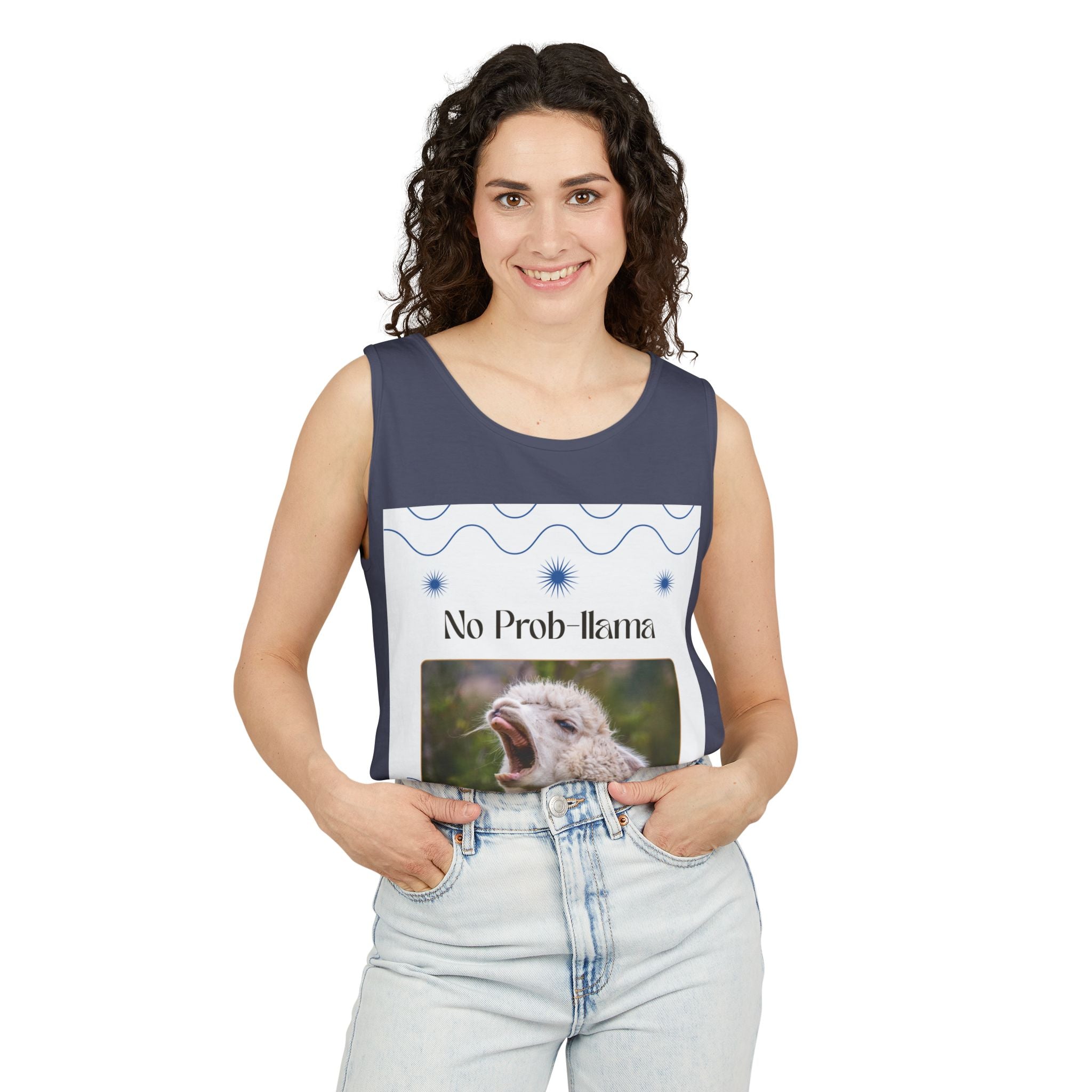 "No Prob-llama" Funny Tank Top – Cute Llama Graphic for Summer Vibes, Animal Lovers, Festivals & Chill Days