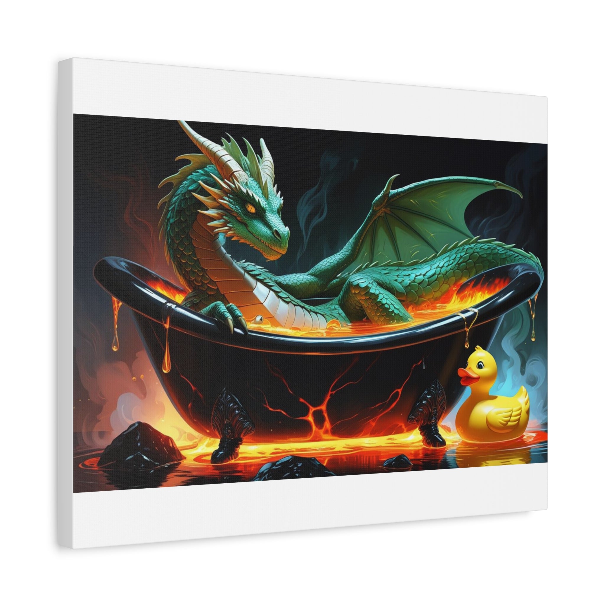Whimsical Dragon In A Tub  Canvas Wall Art, Fantasy Decor, Kids Room Decor, Unique Gifts for Dragon Lovers, Cute Bathroom Art, Magical Home Decor