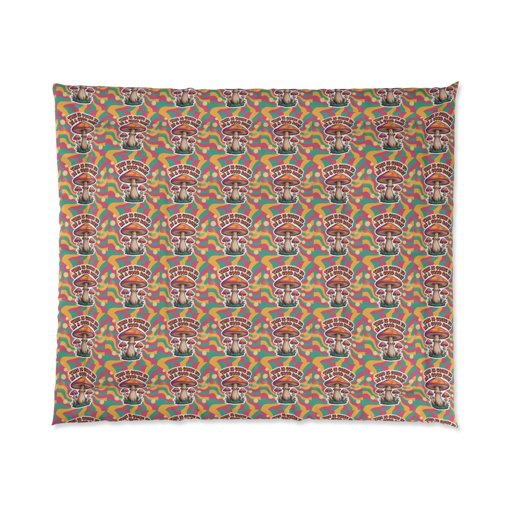 Retro 70s Mushroom Vibrant Boho Comforter, Cozy Bedroom Decor, Colorful Bedding Set, Gift for Home Lovers, Chic Comforter for Every Occasion