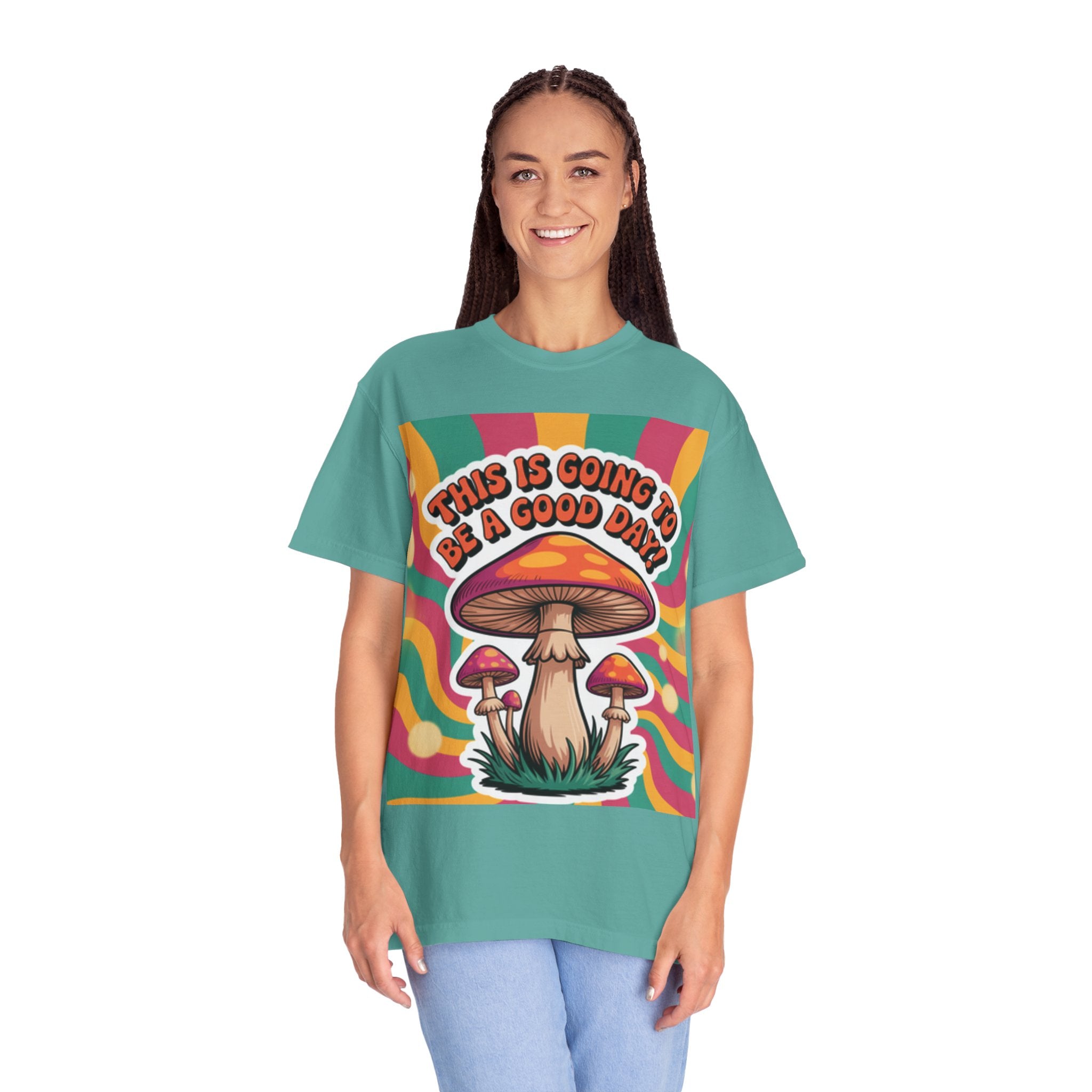 Positive Vibes T-shirt, Retro Mushroom Tee, Unisex Psychedelic Shirt, Gift for Friends, Casual Wear, Summer Essentials