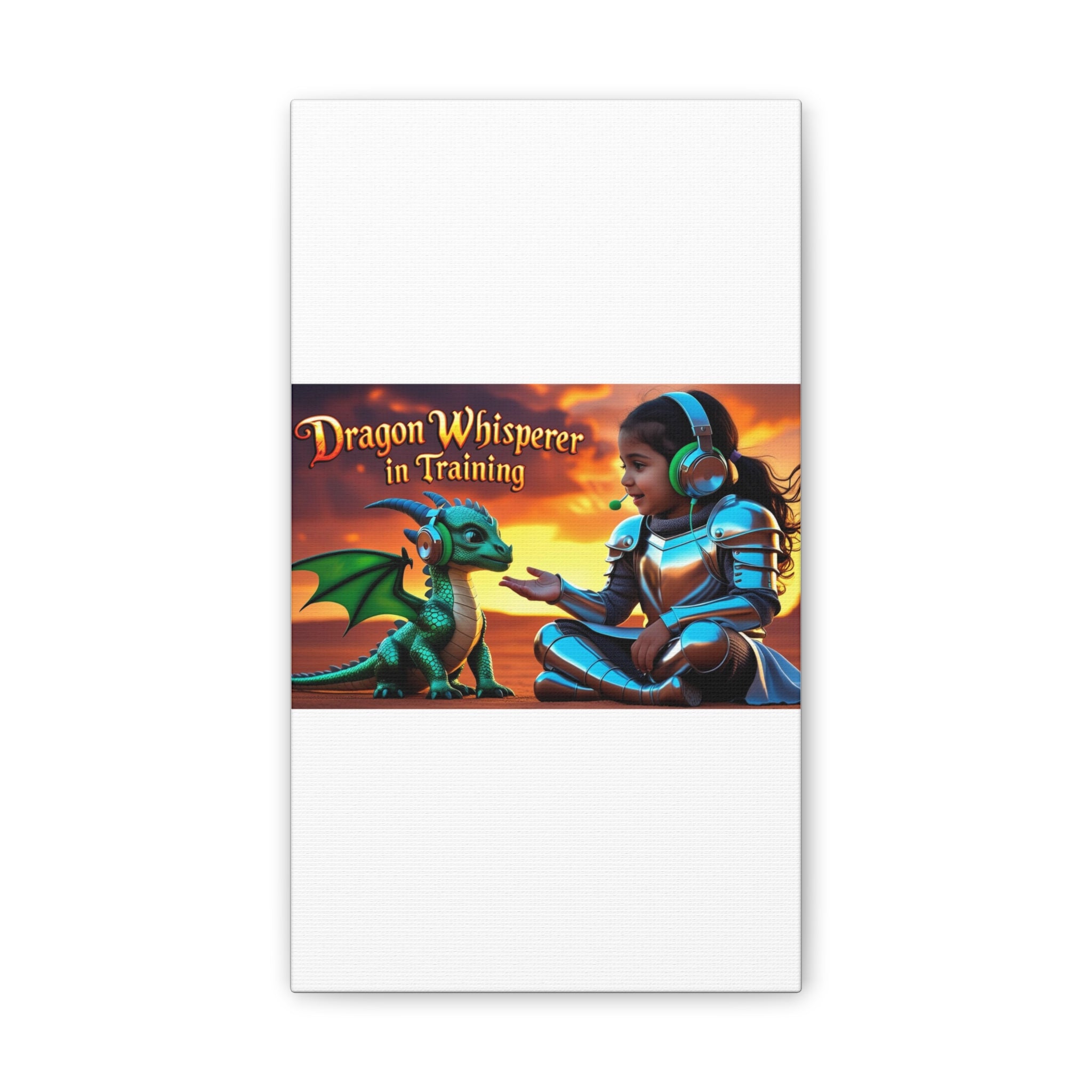 Dragon Whisperer (Girl) Canvas Print, Fantasy Wall Art, Kids Room Decor, Magical Artwork, Gift for Dragon Lovers, Adventure Theme