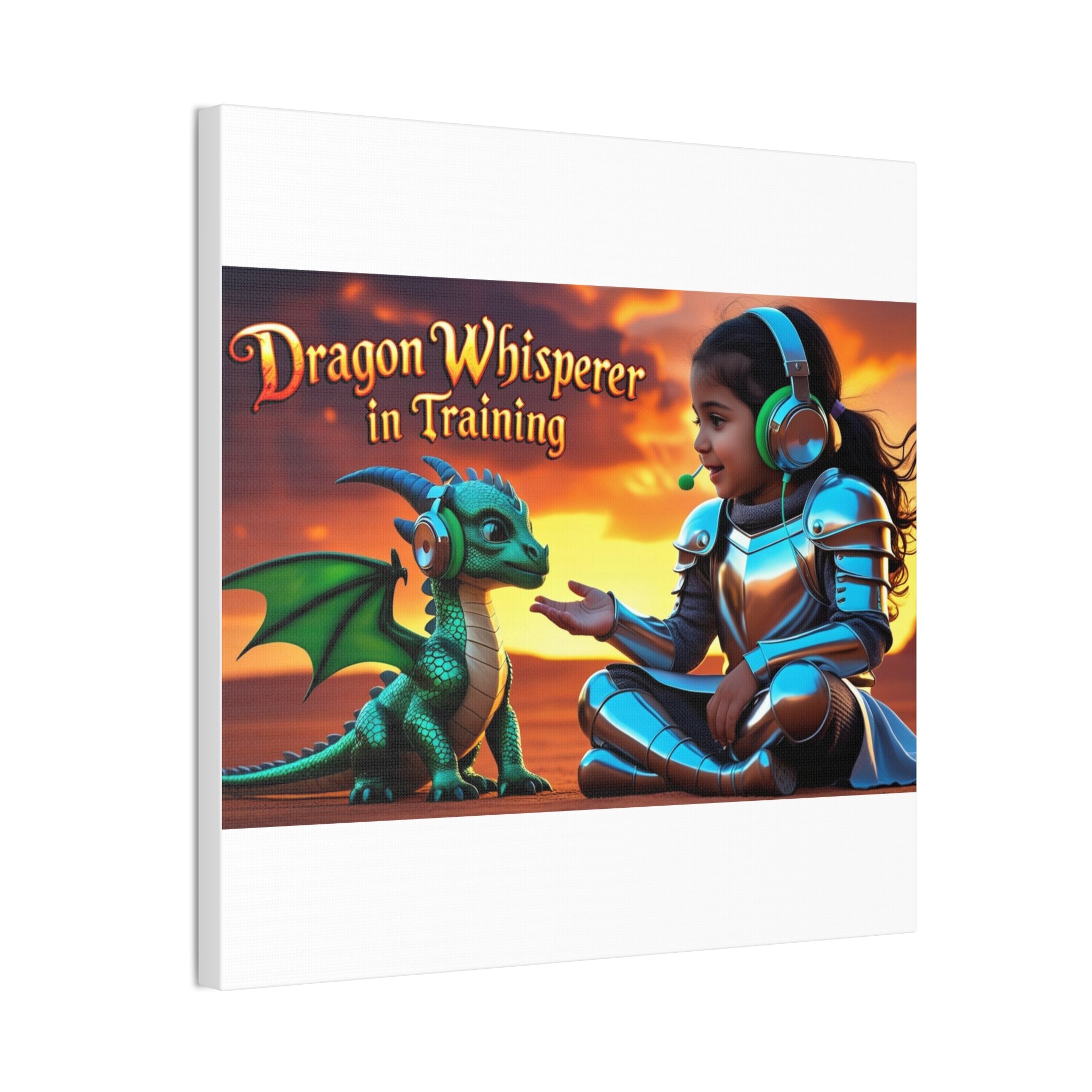 Dragon Whisperer (Girl) Canvas Print, Fantasy Wall Art, Kids Room Decor, Magical Artwork, Gift for Dragon Lovers, Adventure Theme
