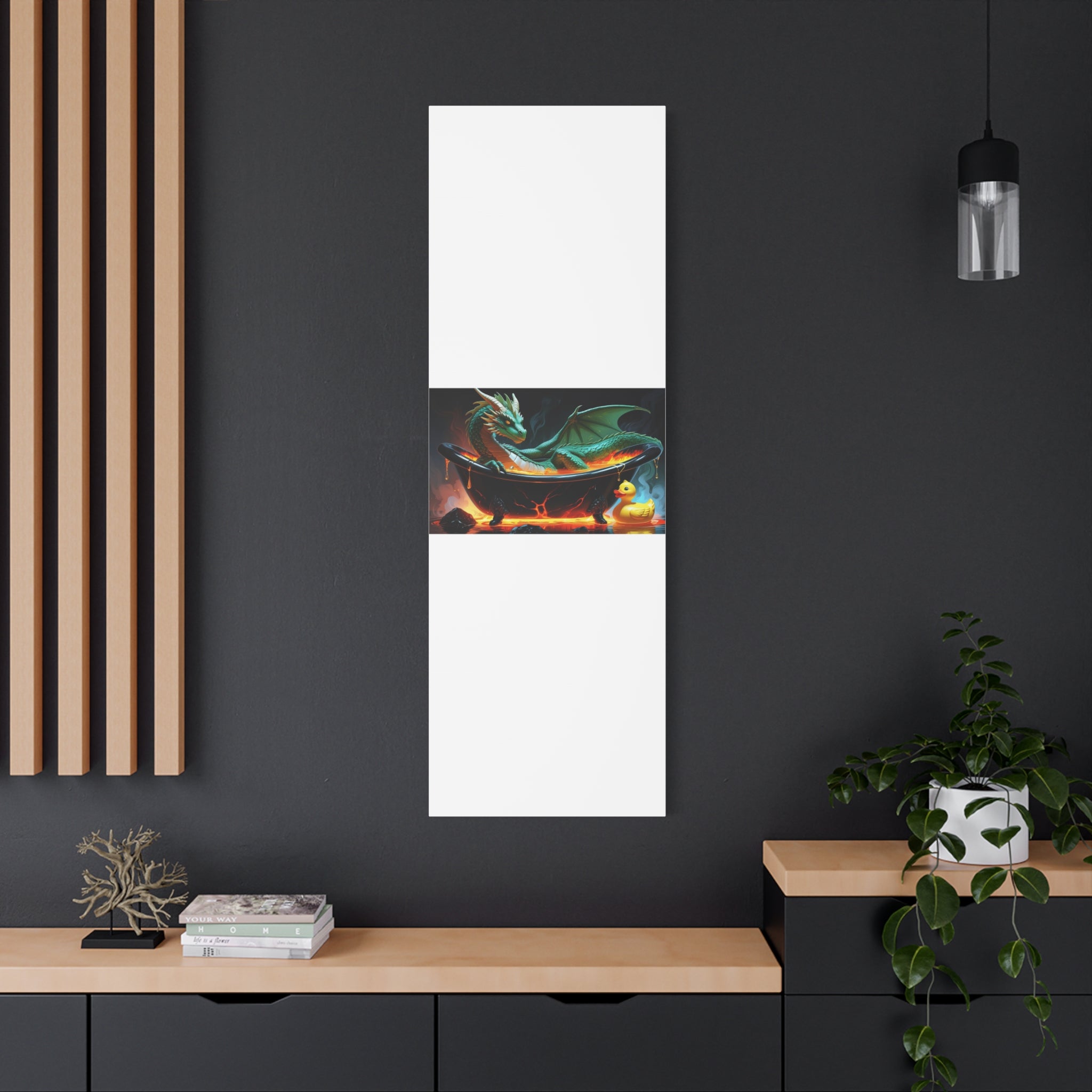 Whimsical Dragon In A Tub  Canvas Wall Art, Fantasy Decor, Kids Room Decor, Unique Gifts for Dragon Lovers, Cute Bathroom Art, Magical Home Decor