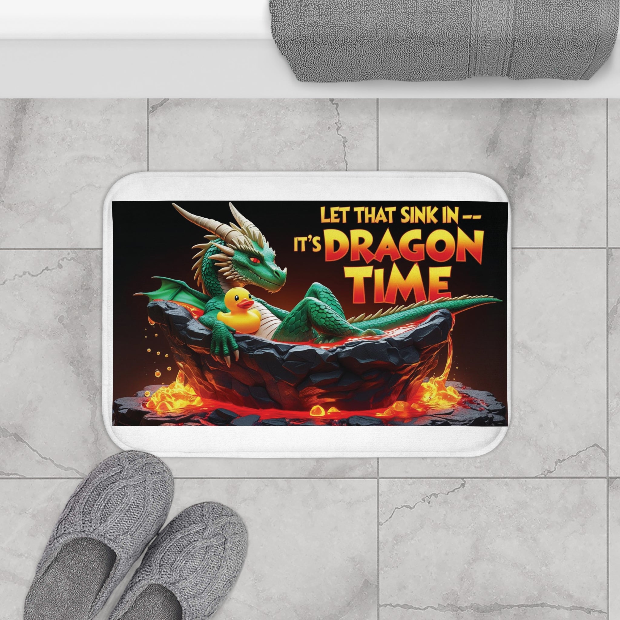 Funny Dragon Bath Time Mat - Let That Sink In, Themed Bathroom Decor, Gift for Gamers, Unique Home Accessory, Fantasy Decorative Mat