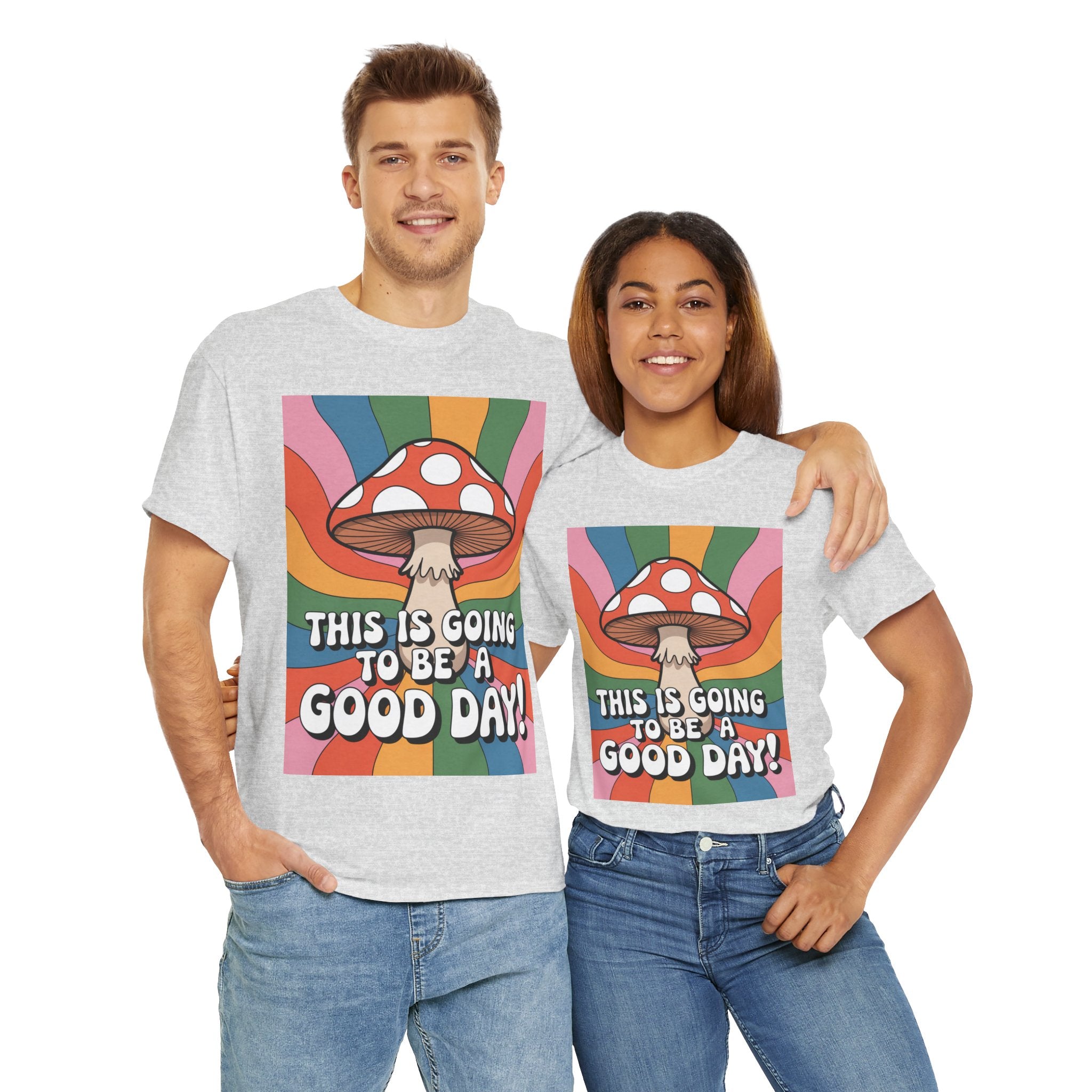 Fun Hippy Mushroom Cheerful Graphic Tee, Positive Vibes T-Shirt for Everyday Wear, Gift for Nature Lovers, Trendy Casual Wear, Eco-Friendly Fashion