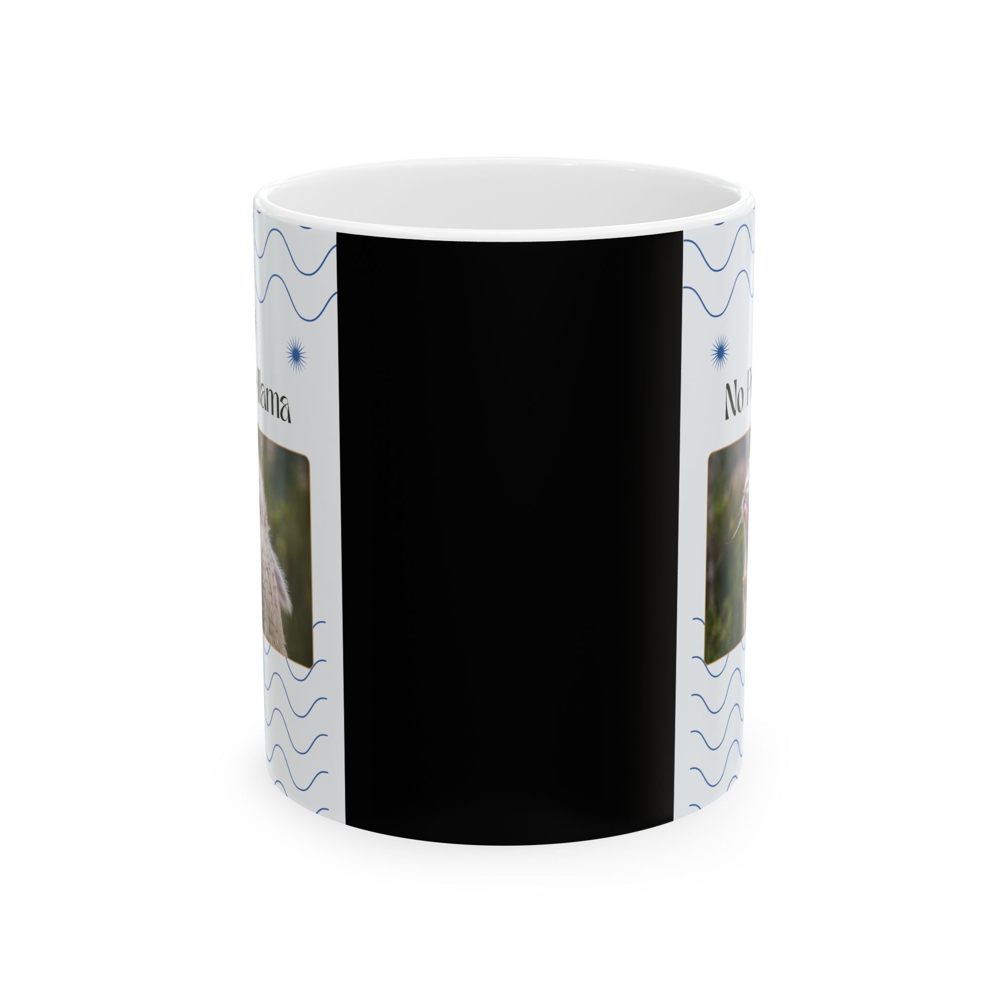 No Prob-llama Funny Llama Coffee Mug – Cute Animal Pun Gift for Adults, Black Ceramic Cup, Cartoon Llama in Pajamas