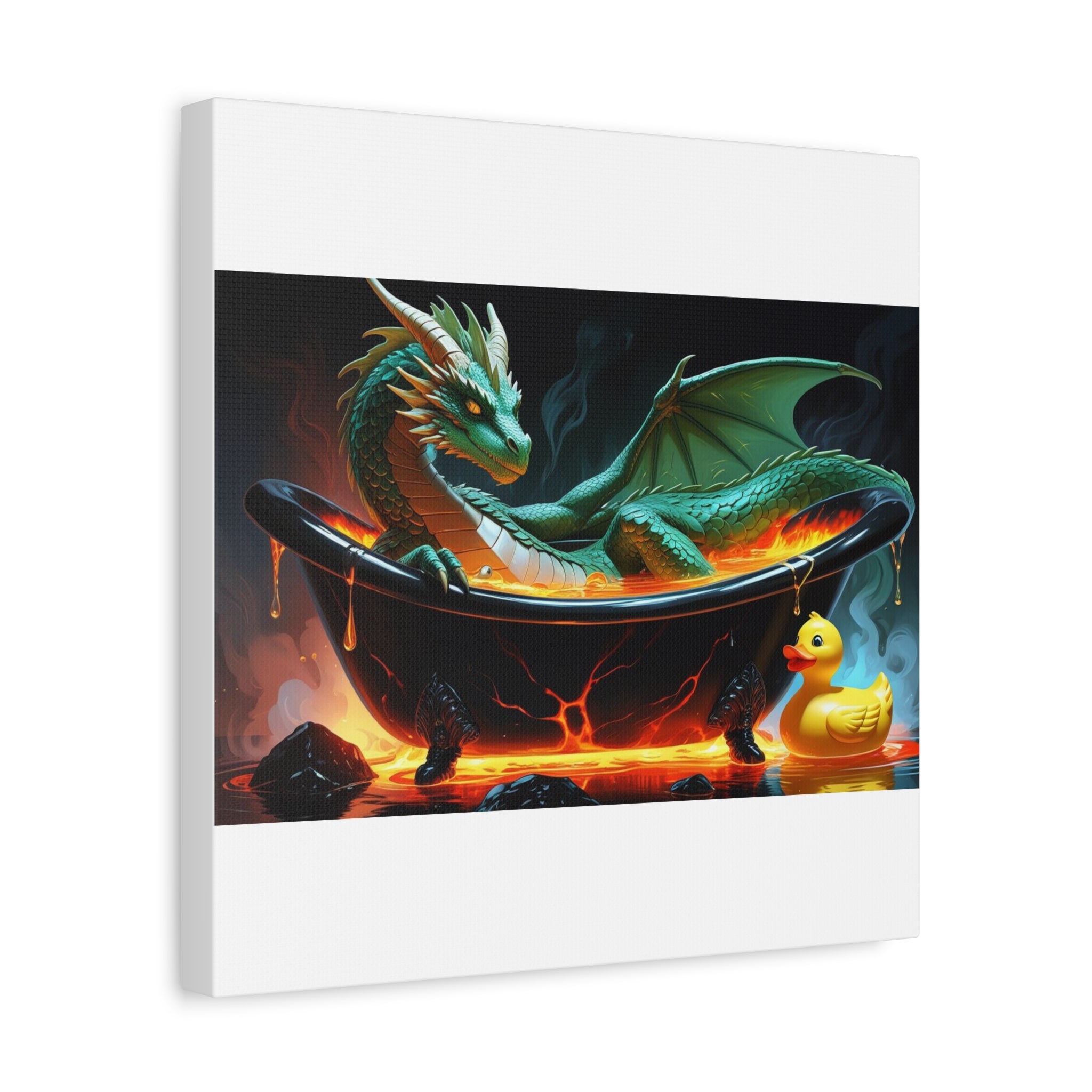 Whimsical Dragon In A Tub  Canvas Wall Art, Fantasy Decor, Kids Room Decor, Unique Gifts for Dragon Lovers, Cute Bathroom Art, Magical Home Decor